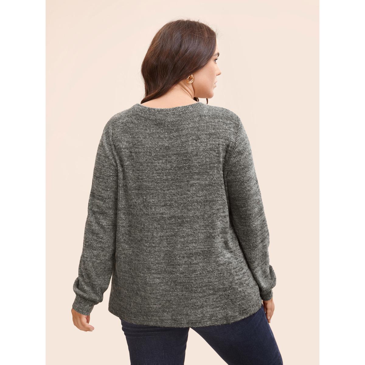 Plus Size Solid Heather Round Neck Stitch Sweatshirt Women DimGray Leisure Topstitching Round Neck Casual Sweatshirts BloomChic 14-16/1X Product Image