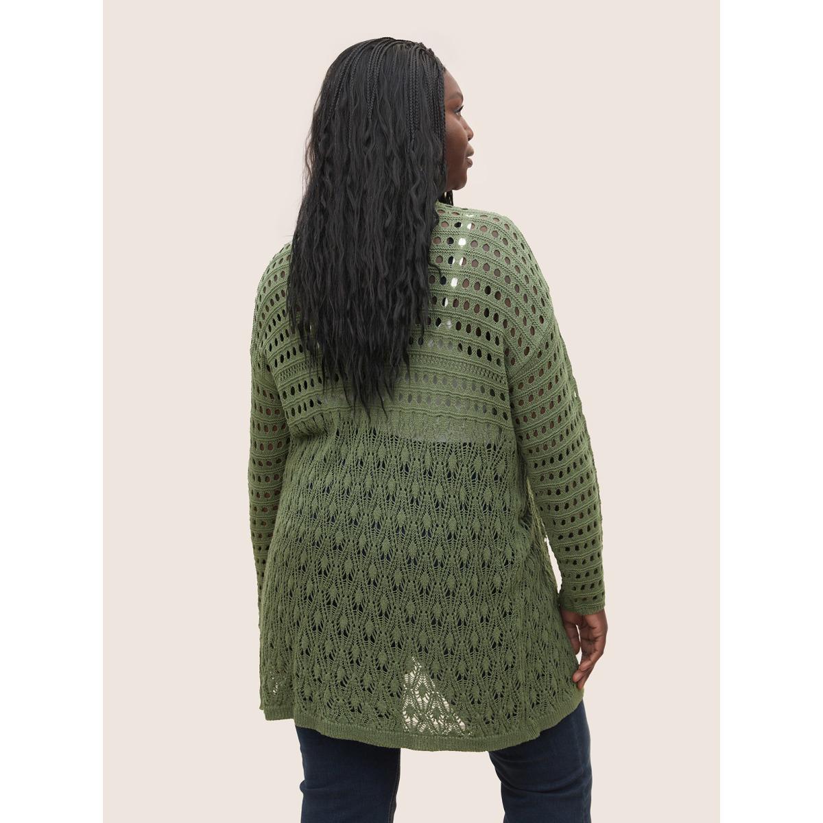Plus Size Plain Texture Cut Out Open Front Cardigan Moss Women Everyday Casual Cover Ups Bloomchic 12/L Product Image