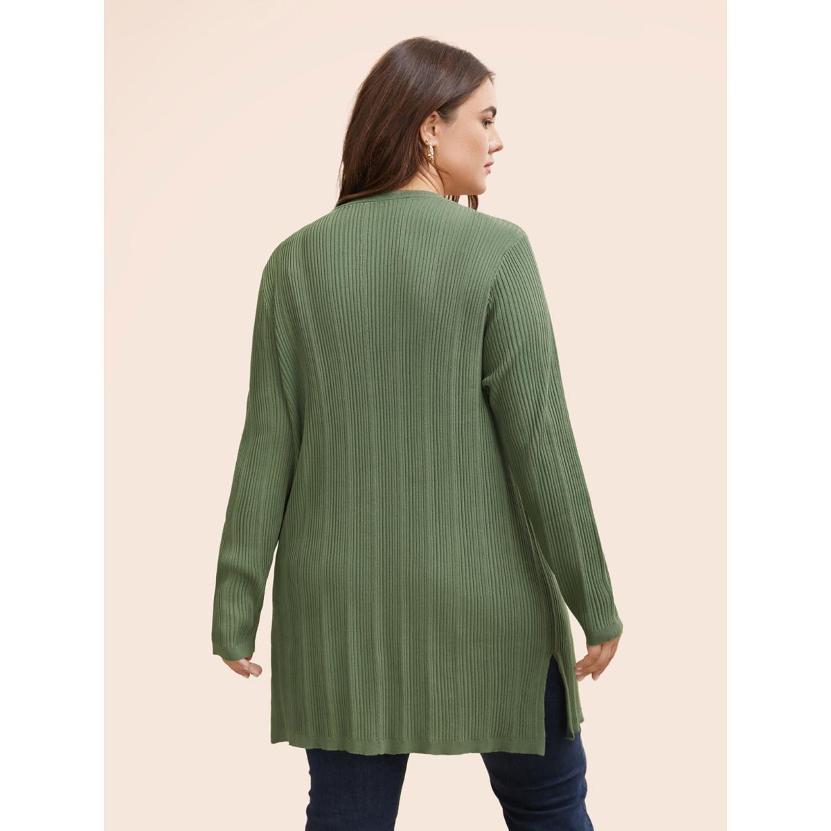 Plus Size Plain Textured Split Hem Patch Pocket Cardigan Greenbean Women Casual Loose Long Sleeve Everyday Cardigans BloomChic 22-24/3X Product Image