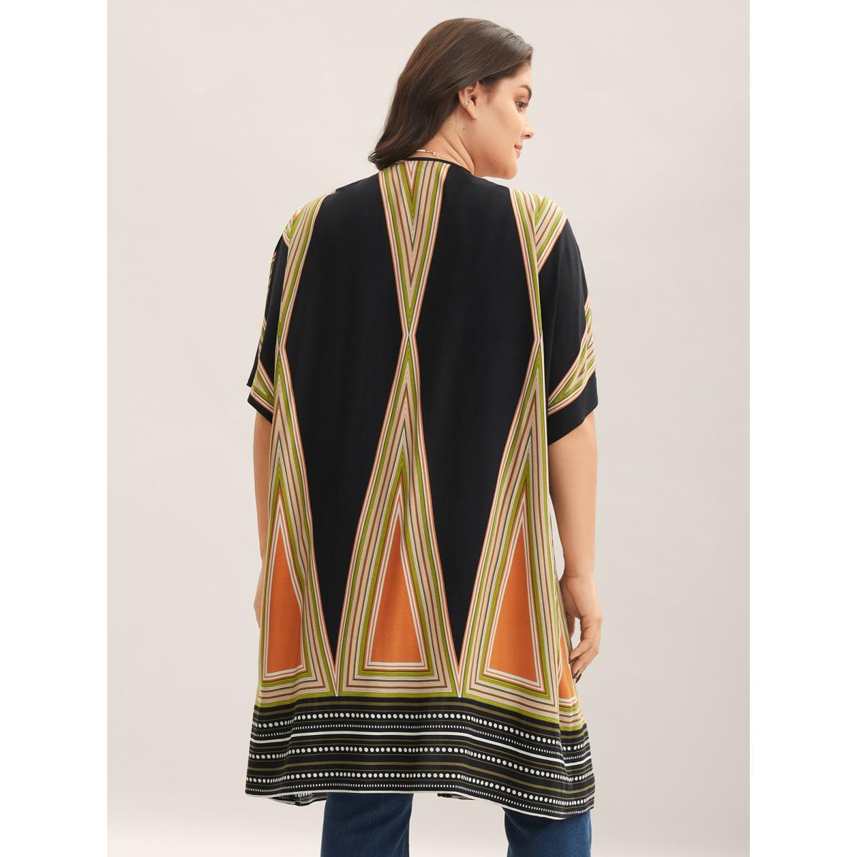 Plus Size Rayon Boho Print Front-Open Kimono Women Black Contrast Loose Vacation Kimonos BloomChic 10/M Product Image