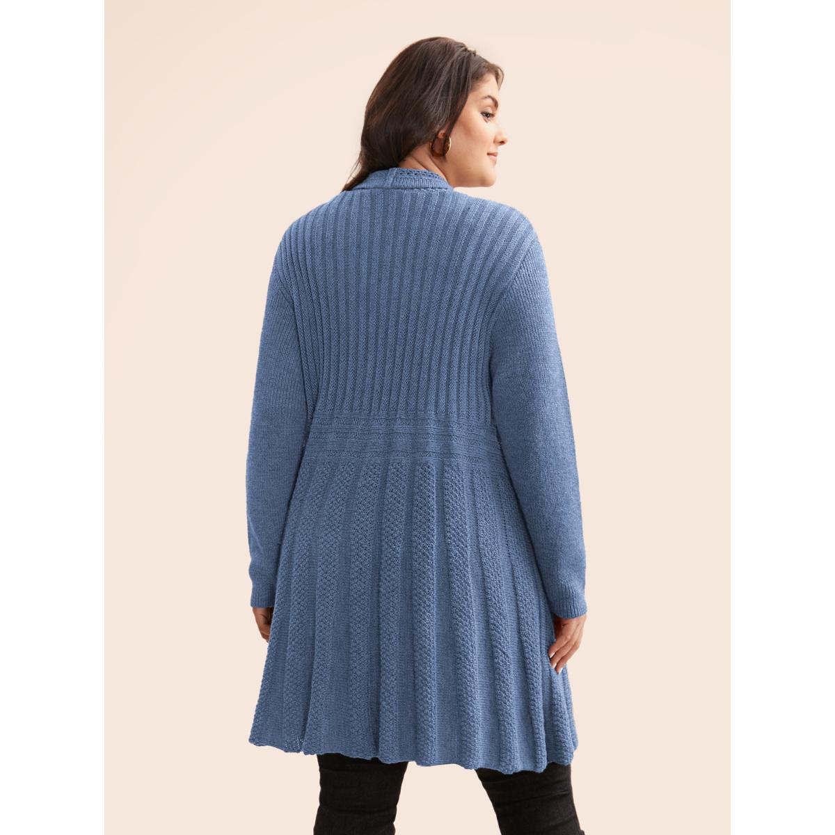 Plus Size Plain Textured Kimono Collar Cardigan Stone Women Casual Loose Long Sleeve Everyday Cardigans BloomChic 26/4X Product Image