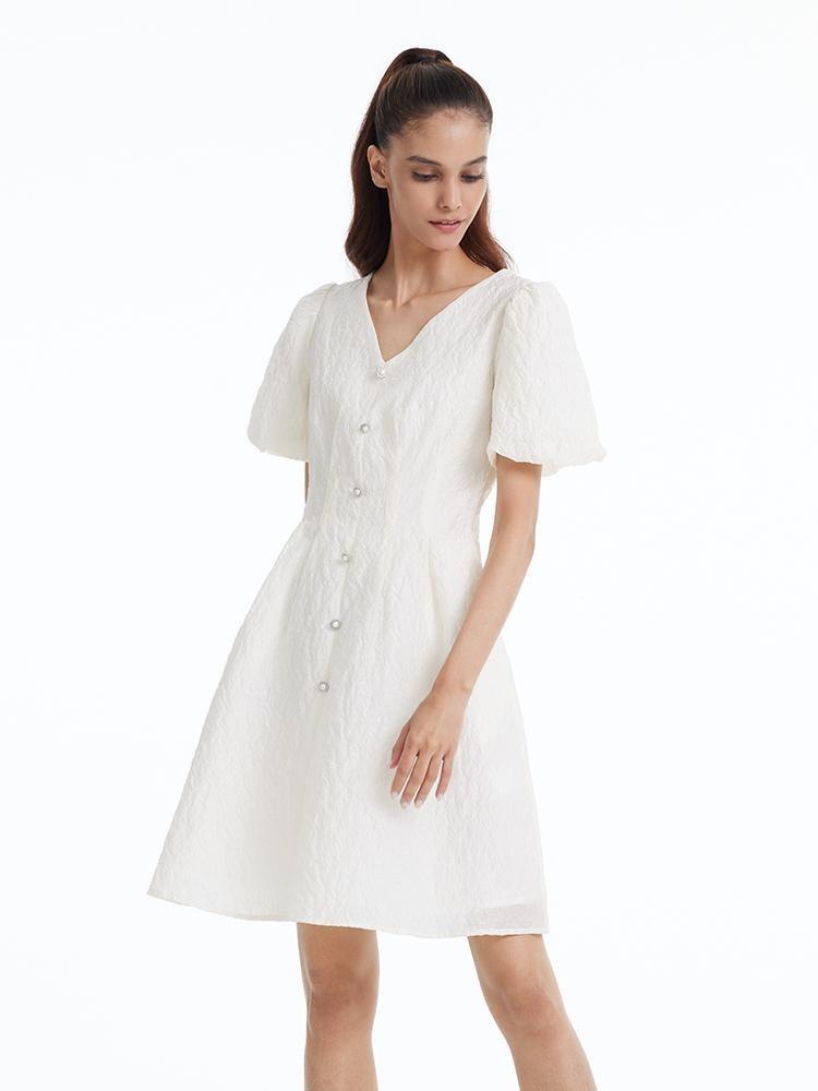 Fitted Waist And V-Neck Jacquard Midi Dress Product Image