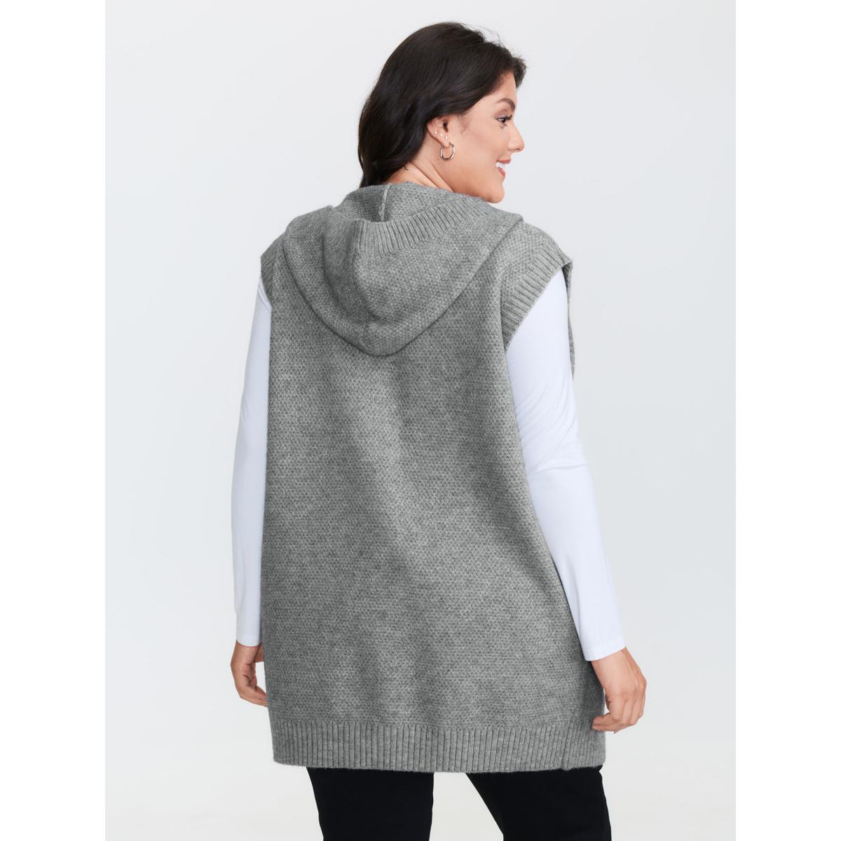 Plus Size Textured Hooded Pocketed Cardigan DarkGray Women Leisure Loose Sleeveless Casual Cardigans BloomChic 30/6X Product Image