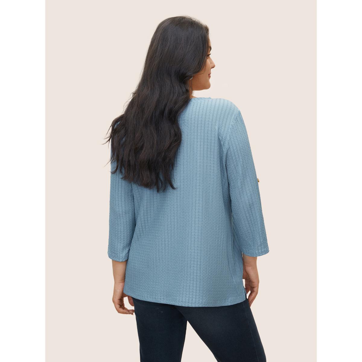 Plus Size Plain Textured Patched Pocket Tab Sleeve T-shirt Stone Women Casual Non Plain Round Neck Everyday T-shirts BloomChic 22-24/3X Product Image