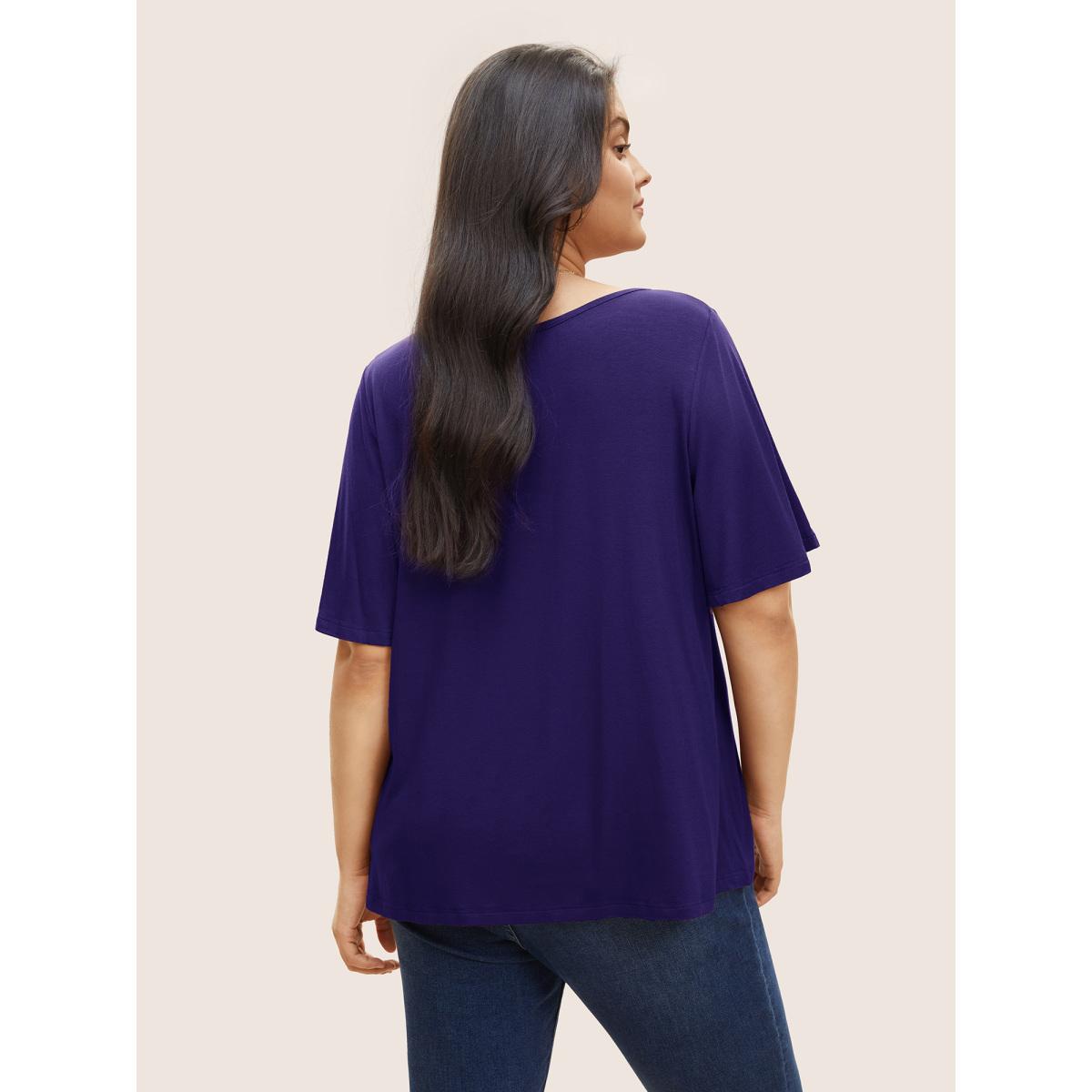 Plus Size Supersoft Essentials Twist Front Asymmetrical Neck T-shirt DarkBlue Women Elegant Non Plain Asymmetrical Neck Everyday T-shirts BloomChic 28/5X Product Image