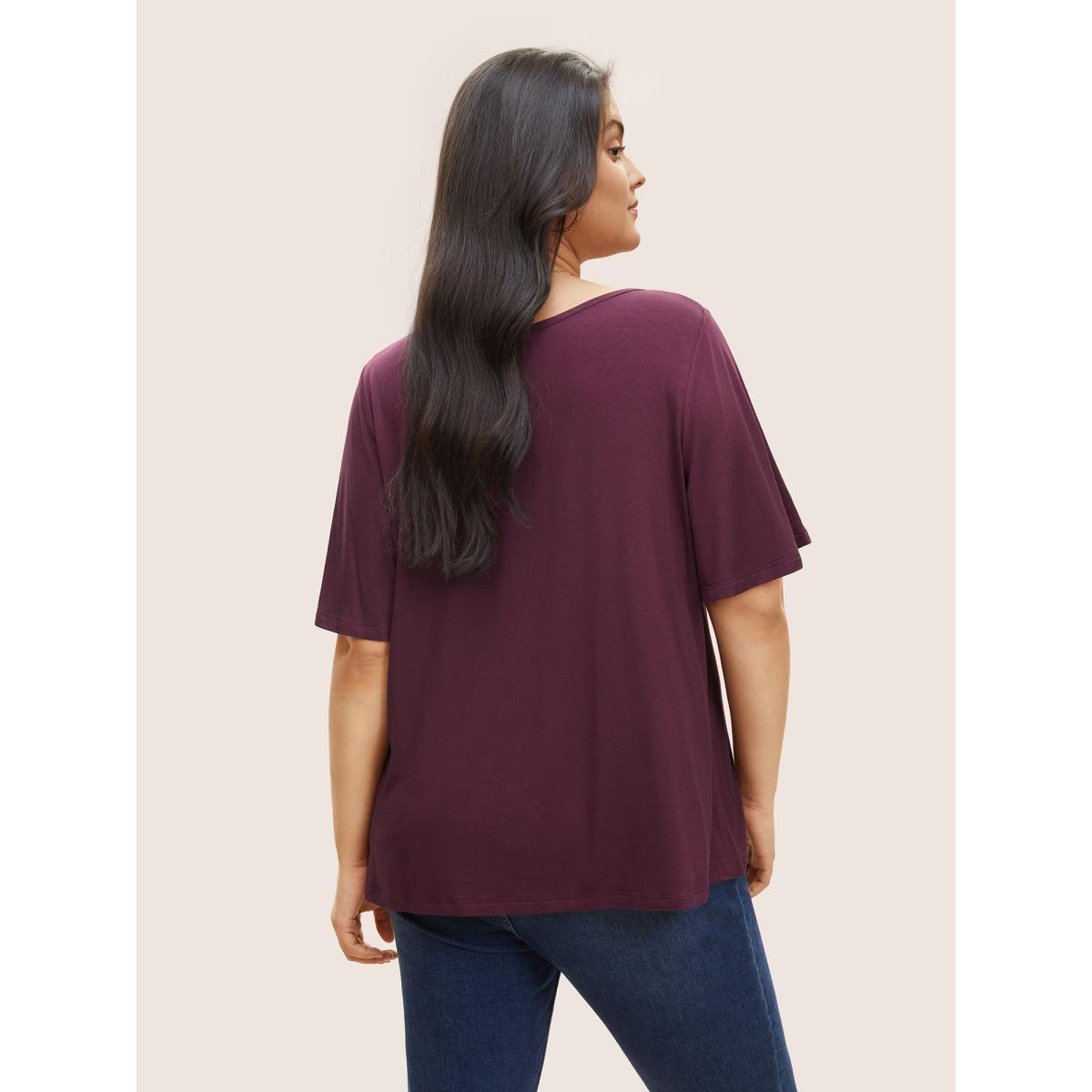 Plus Size Supersoft Essentials Twist Front Asymmetrical Neck T-shirt DimGray Women Elegant Non Plain Asymmetrical Neck Everyday T-shirts BloomChic 28/5X Product Image