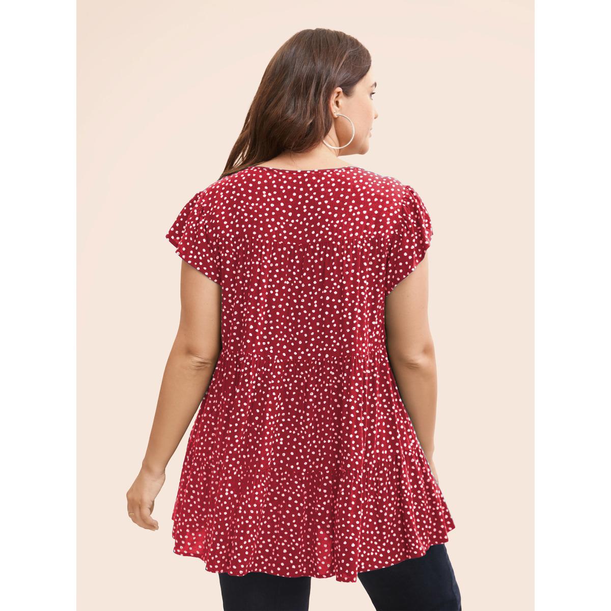 Plus Size Scarlet Allover Print Cap Sleeve Ruffle Hem Gathered Blouse Women Casual Cap Sleeve Round Neck Everyday Blouses BloomChic 10/M Product Image