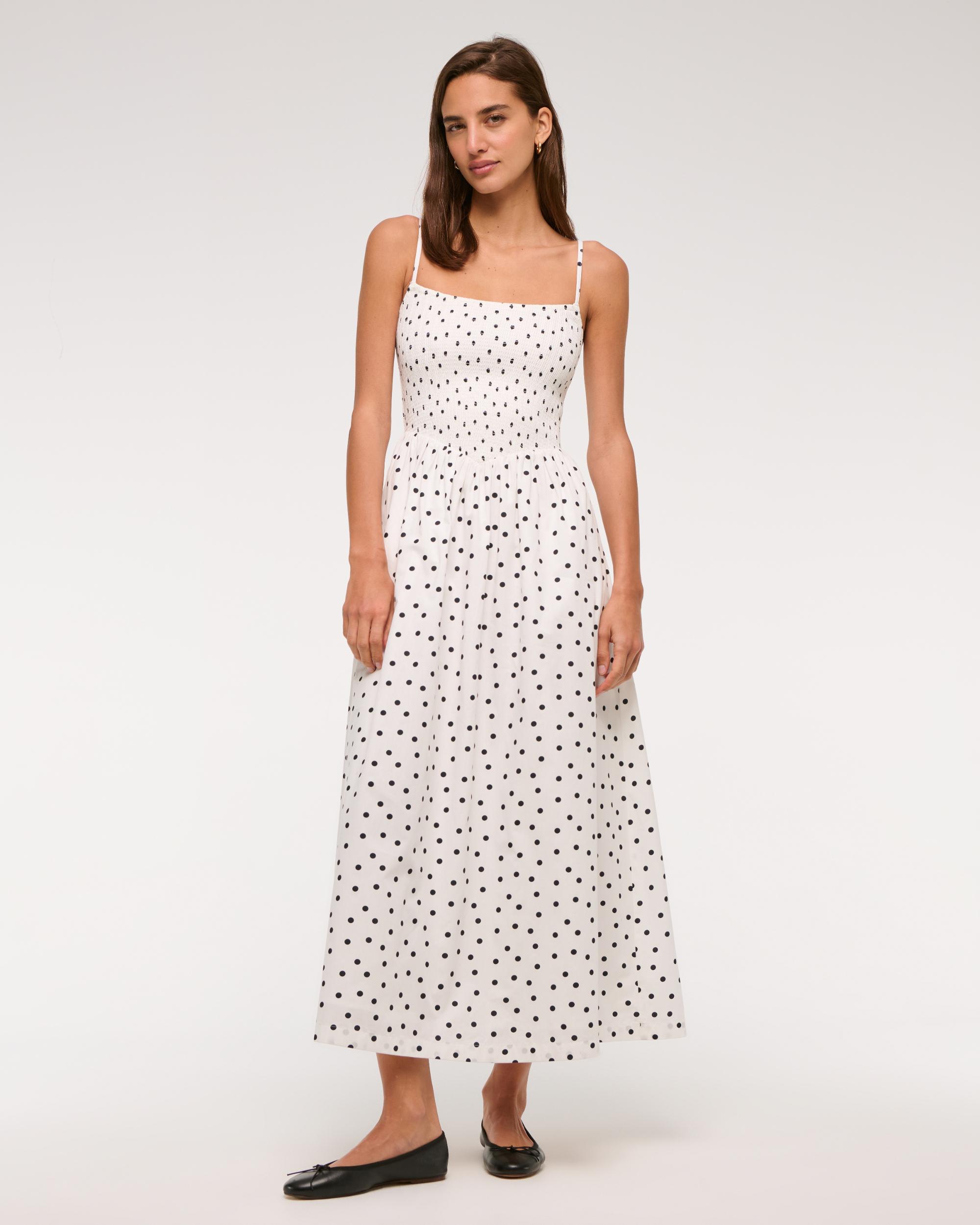 Dipped-Waist Smocked Midi Dress Product Image