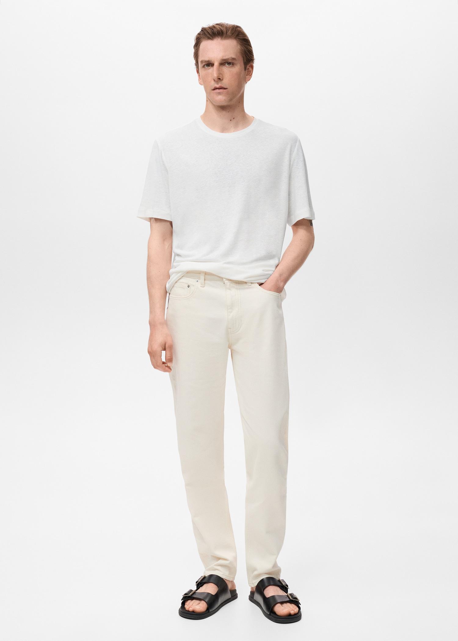 Linen slim-fit t-shirt - Men | MANGO USA Product Image