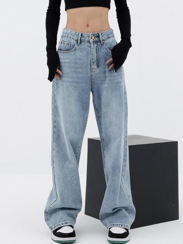 Back Embroidered Baggy Boyfriend Jeans Product Image