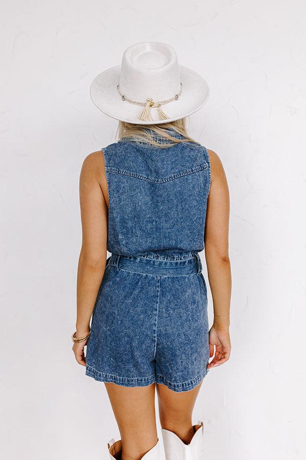 Boho Brunch Denim Romper in Dark Wash Product Image