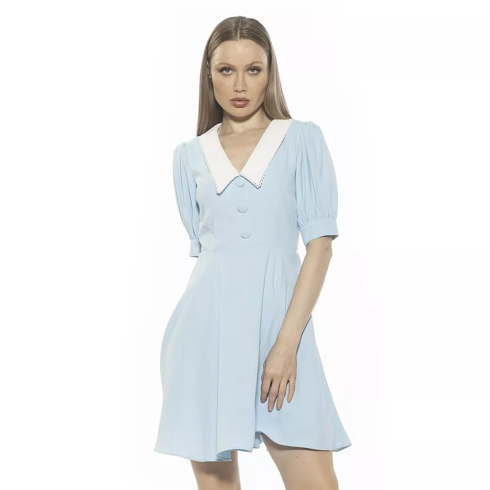 Women's ALEXIA ADMOR Carys Dropped Collar Puff Sleeve Fit And Flare Dress,  Product Image
