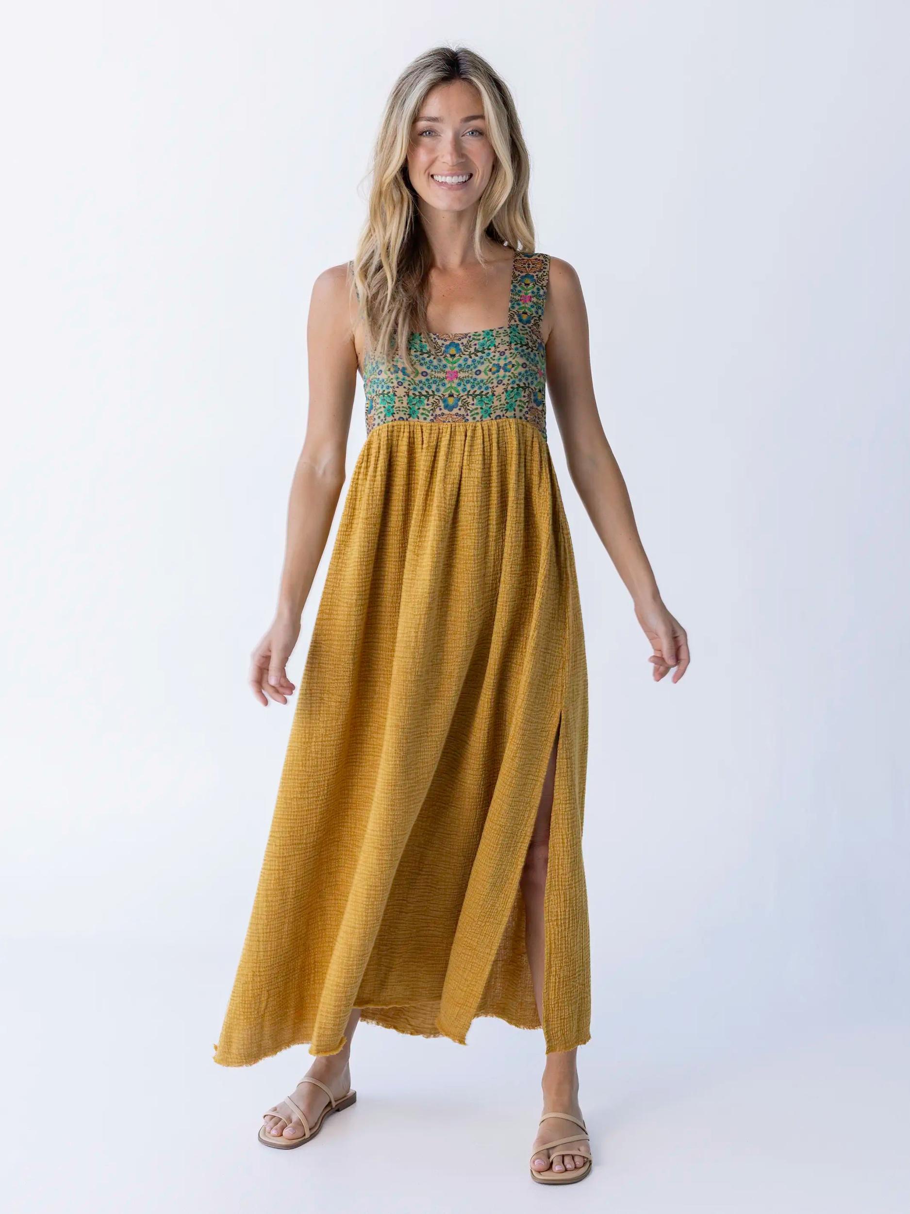 Tricia Maxi Dress - Mustard Gauze Product Image