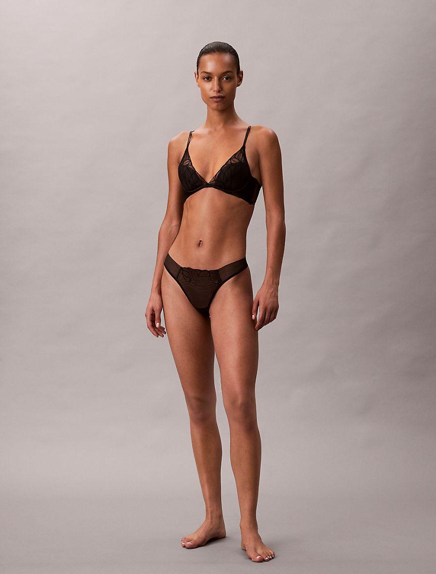 CK Black Floral Lace Lightly Lined Plunge Bra Product Image