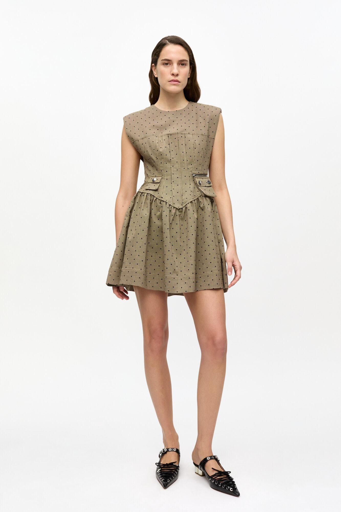 Brown Flock Suiting Corset Mini Dress Product Image