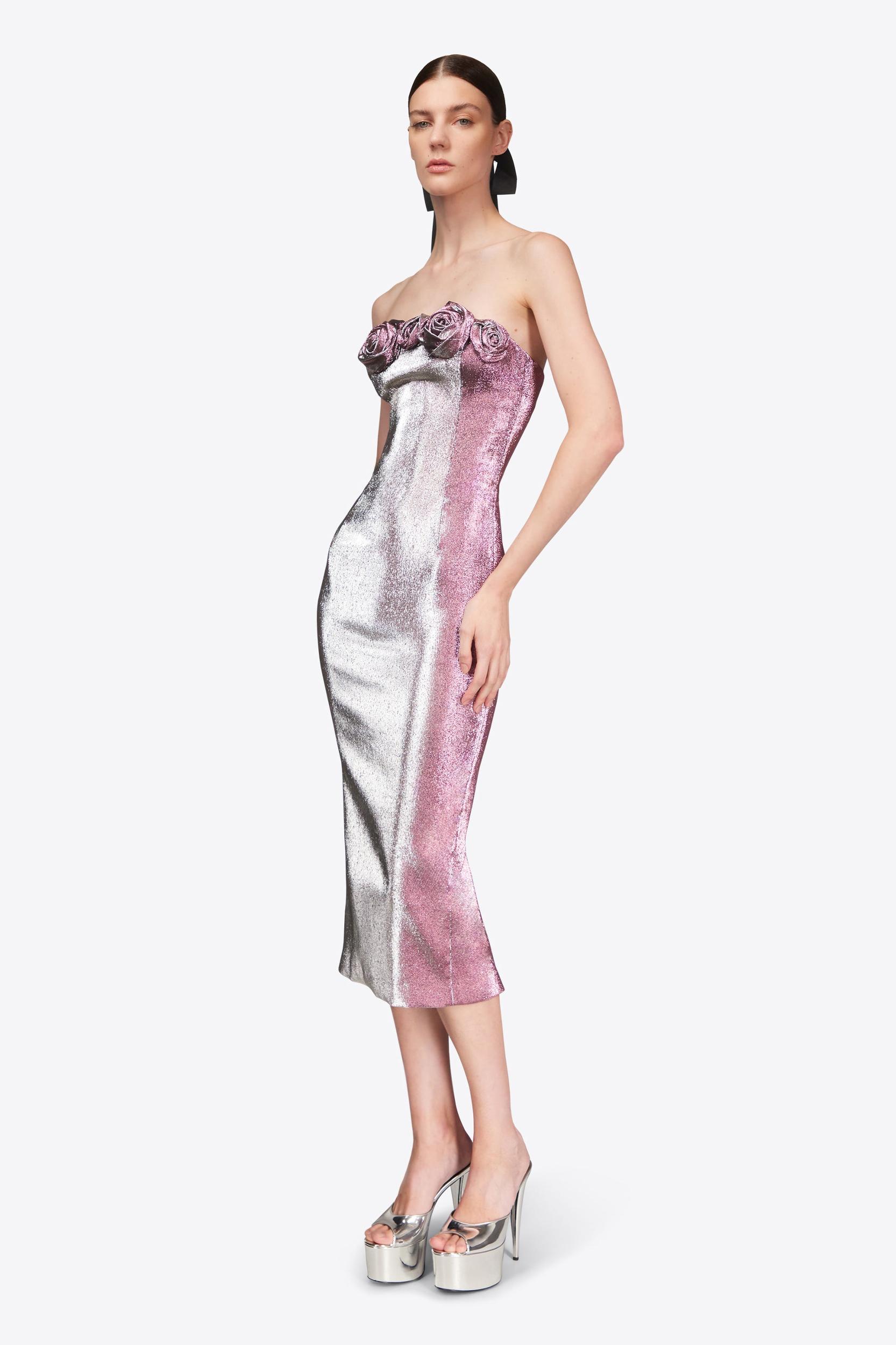 Stretch Lame Rosette Midi Dress Product Image