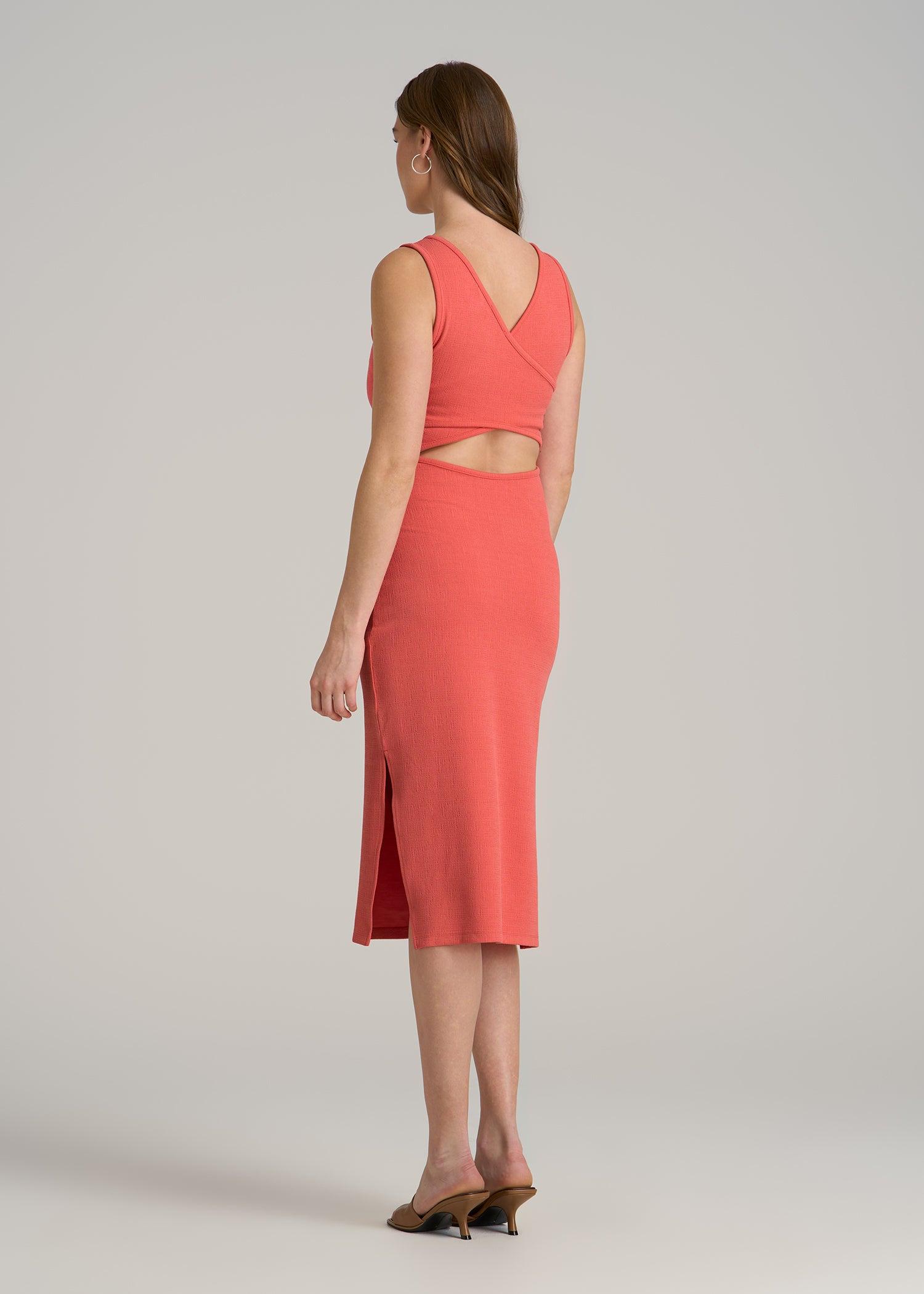 Midi Cross Back Sleeveless Dress for Tall Women in Sunset Coral Female Product Image