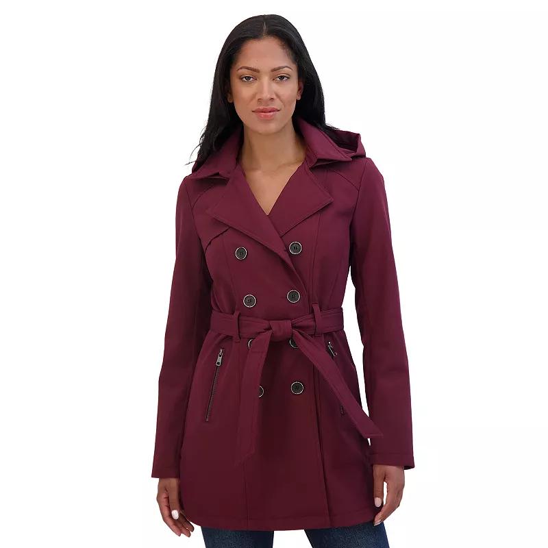 Womens Sebby Collection Double Breasted Softshell Trench Coat Red Product Image