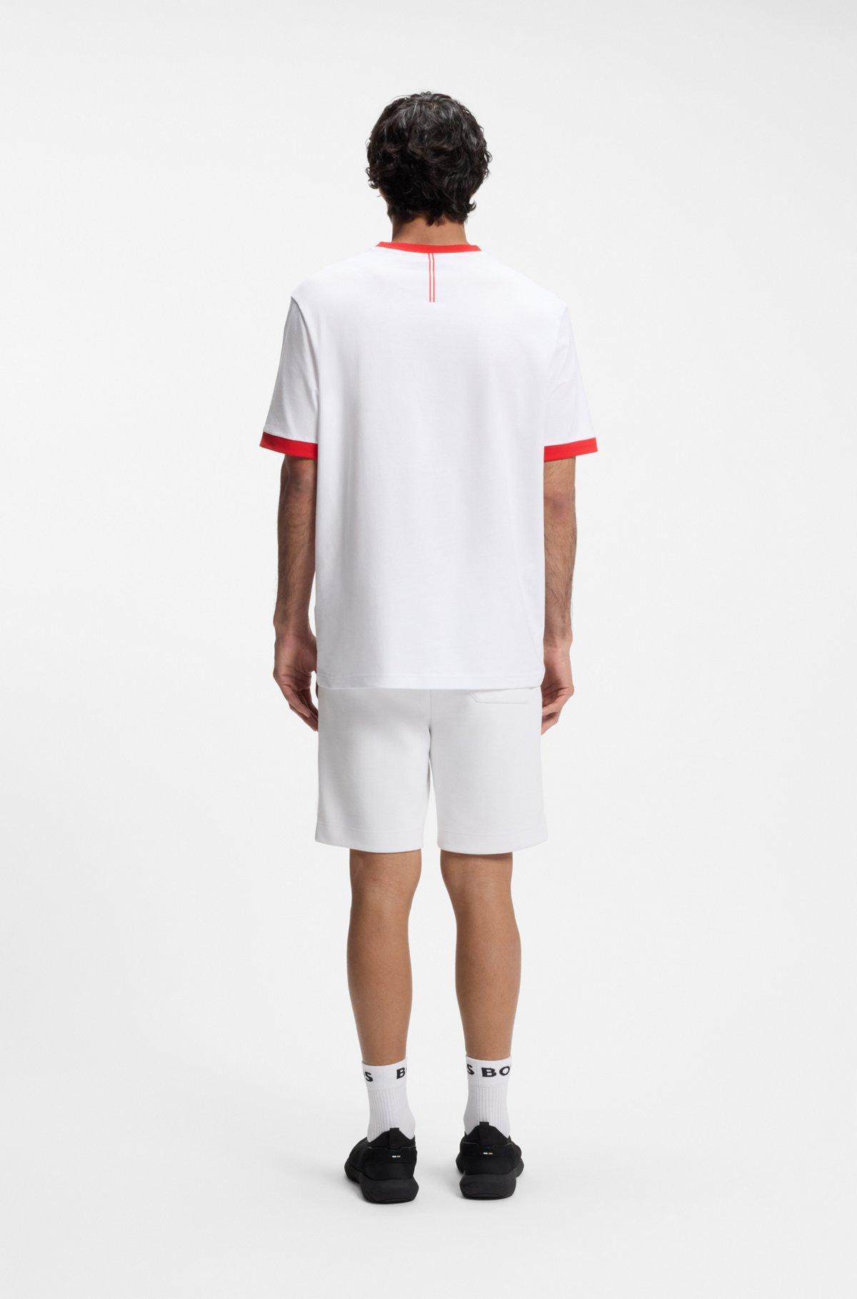 Stretch-cotton T-shirt with country flag and logo Product Image