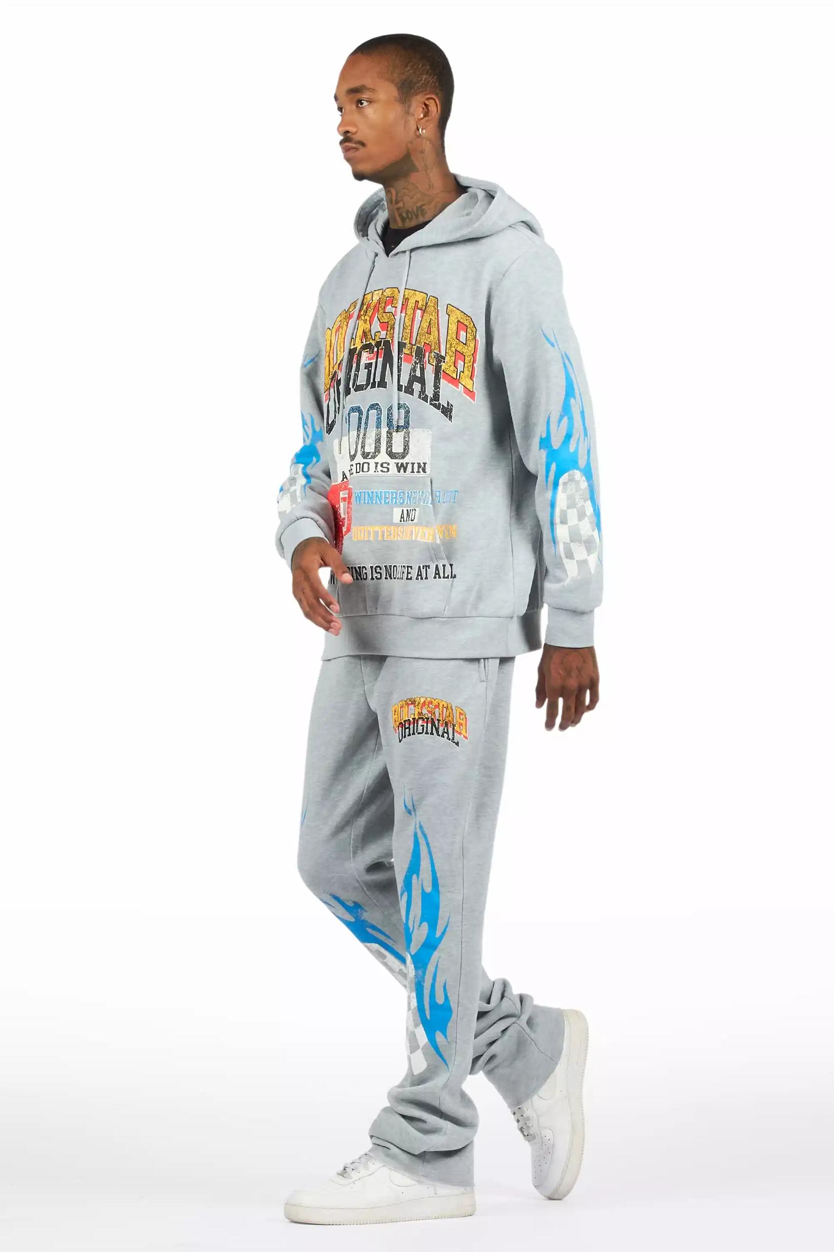 Colorful Race Heather Grey Hoodie/Baggy Track Pant Set Male Product Image
