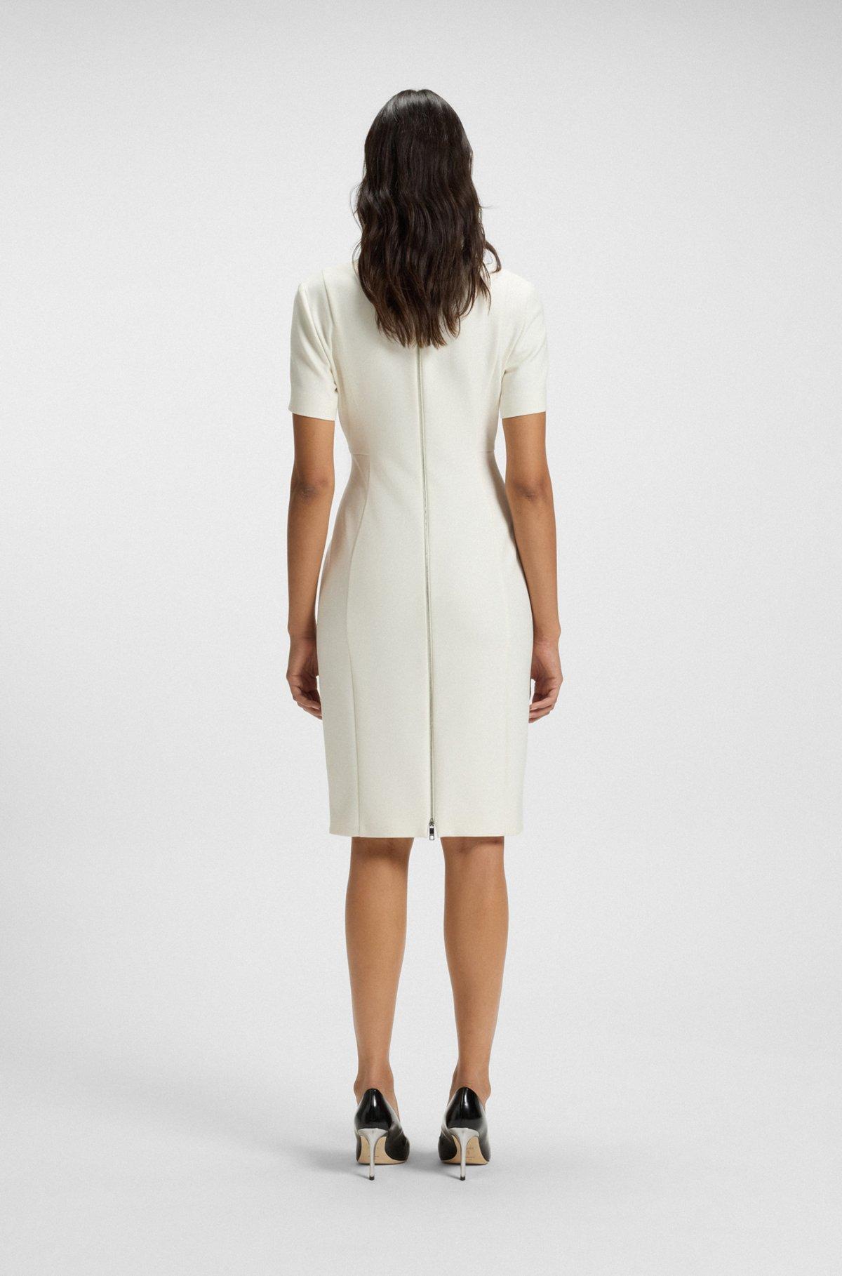 BOSS - V-neck dress in stretch fabric - White Product Image