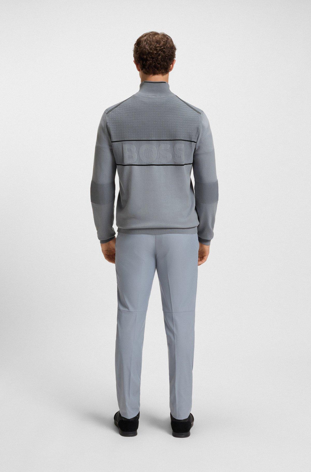 BOSS - Water-repellent cotton sweater with zip neck - Dark Grey Product Image