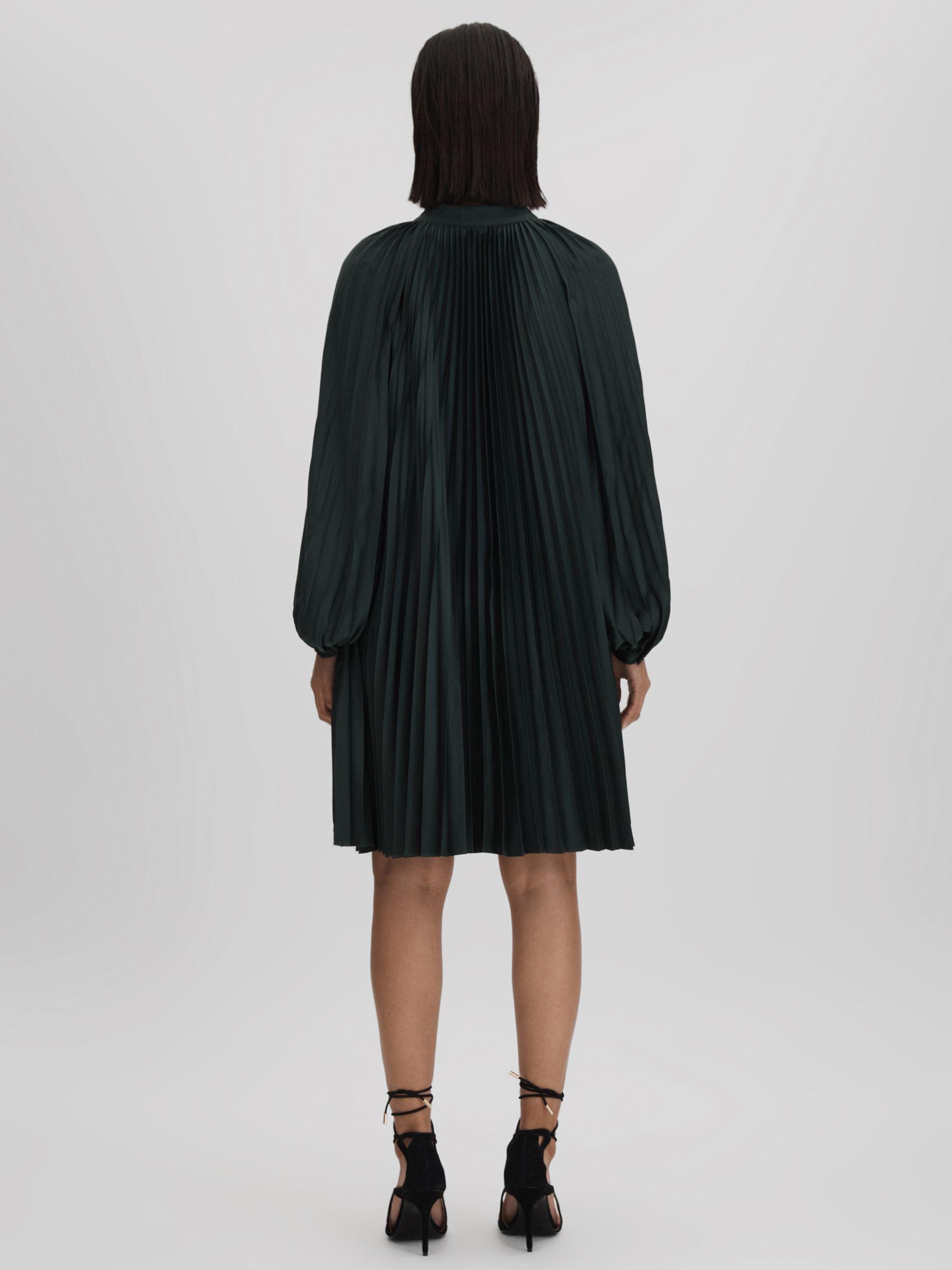 Pleated Belted Mini Dress in Green Product Image