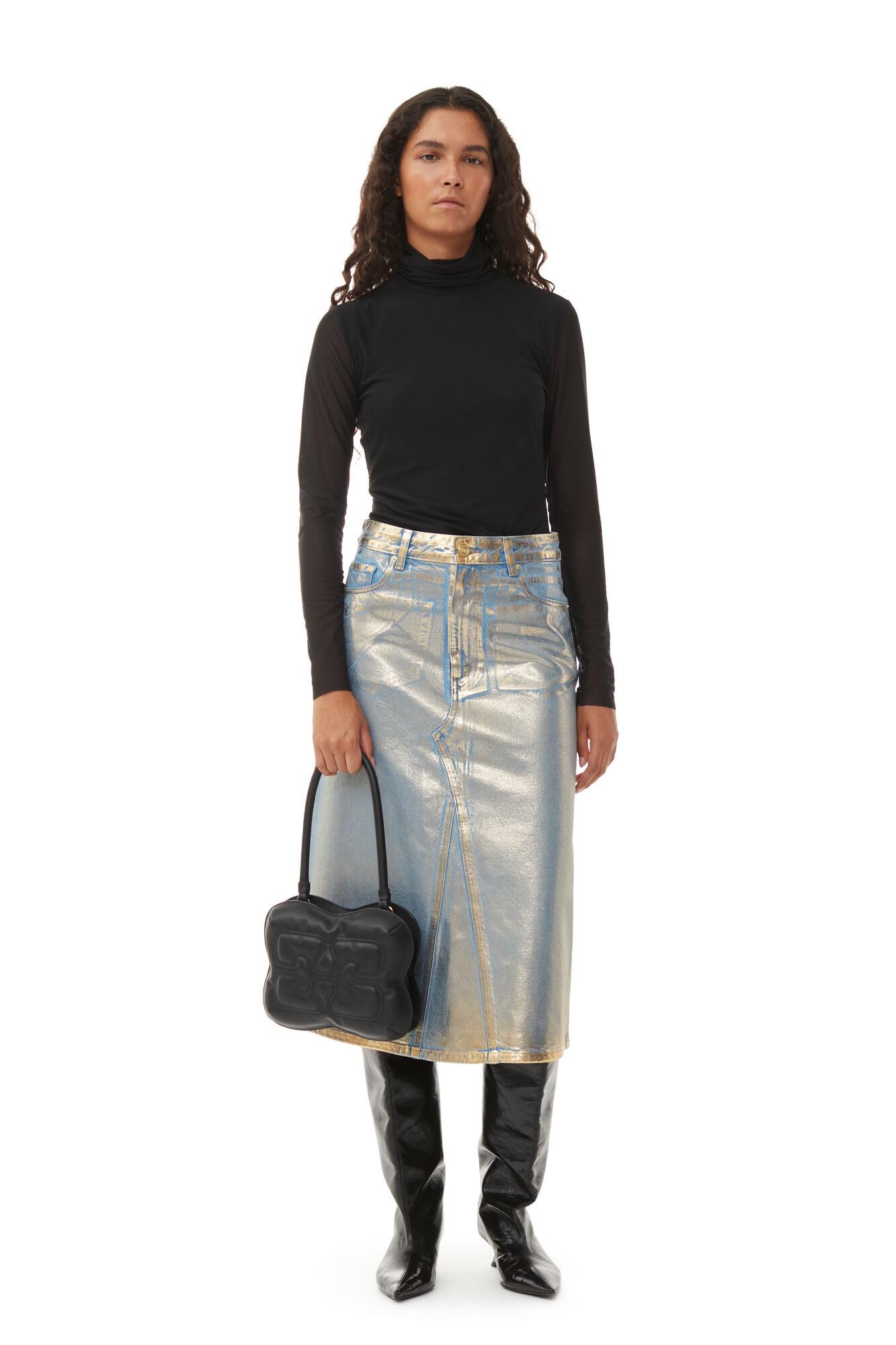 Gold Denim Midi Skirt Product Image