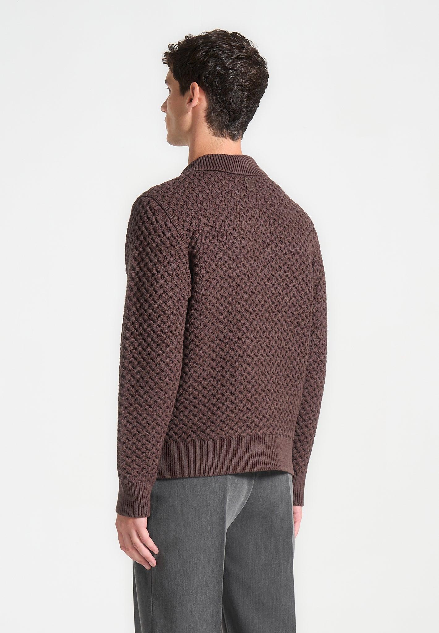 Waffle Knit Polo Jumper - Brown Male Product Image