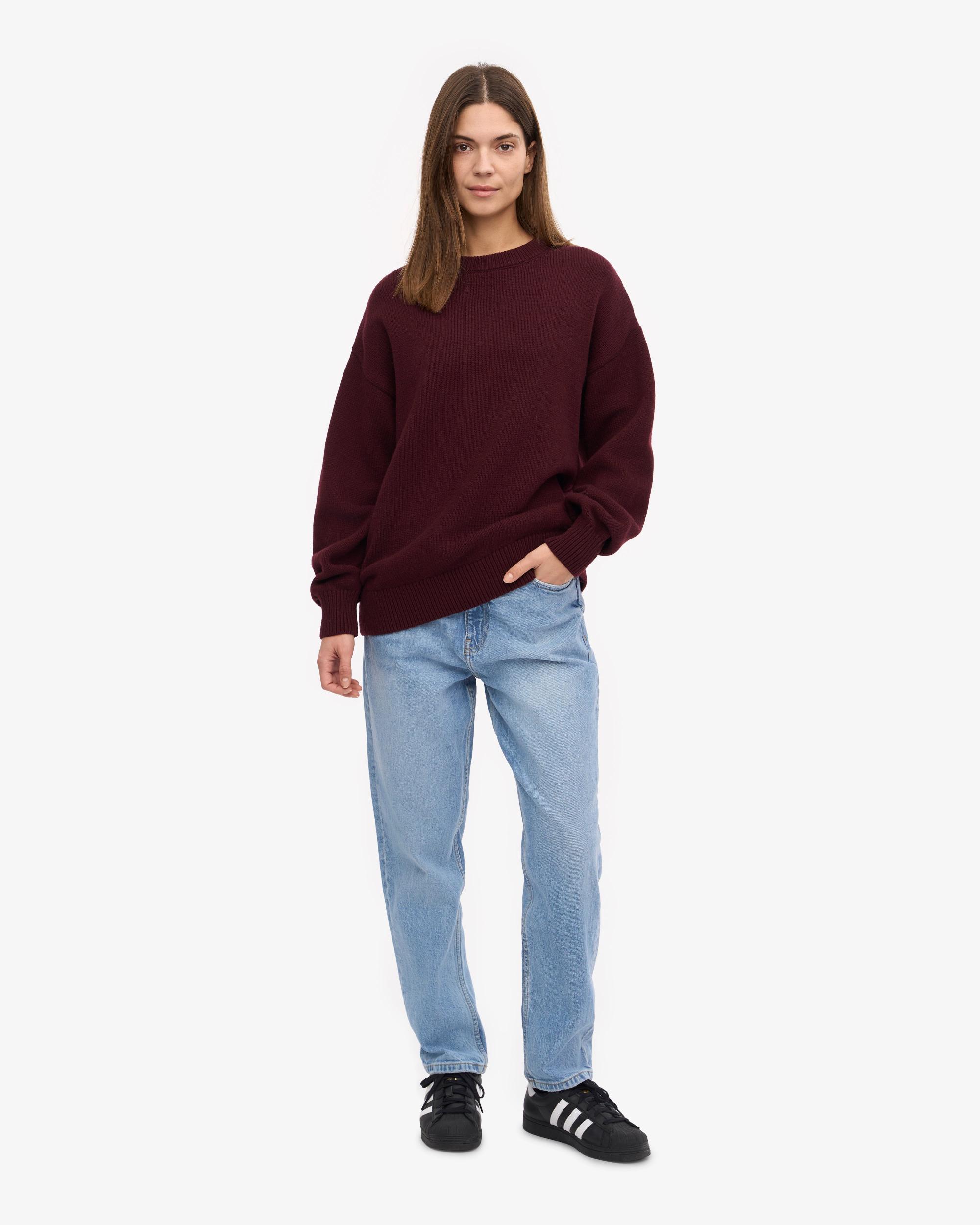 Oversized Merino Wool Crew - Oxblood Red Product Image