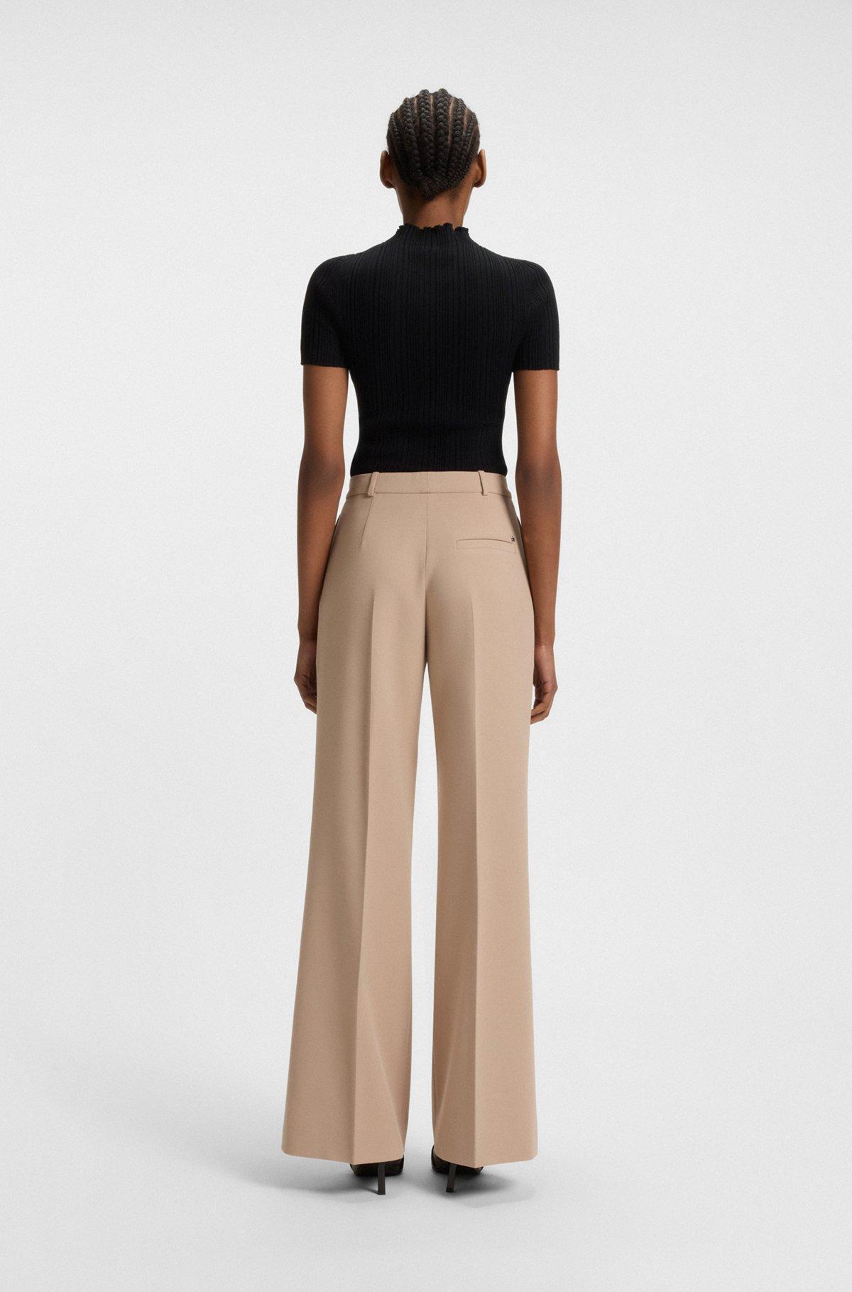 HUGO - Regular-fit pants with wide leg in stretch fabric - Light Brown Product Image