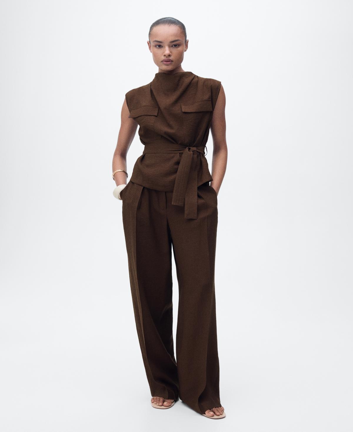 Blouse with draped neck and belt - Women | MANGO USA Product Image