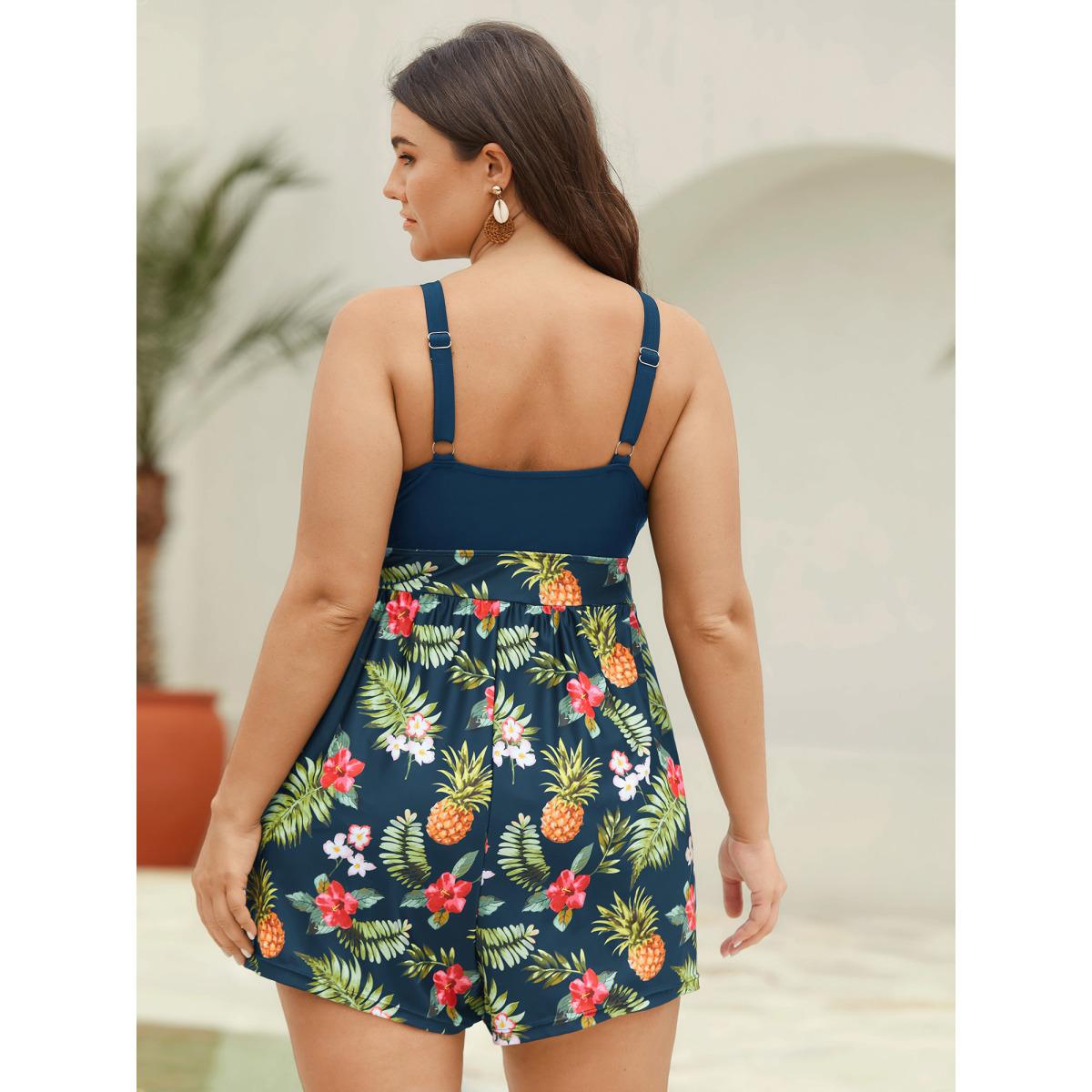 Plus Size Tropical Floral Pockets One-Piece Swimsuit Women's Swimwear Black Resort Tie knot Curve Bathing Suits High stretch One Pieces BloomChic 18-20/2X Product Image