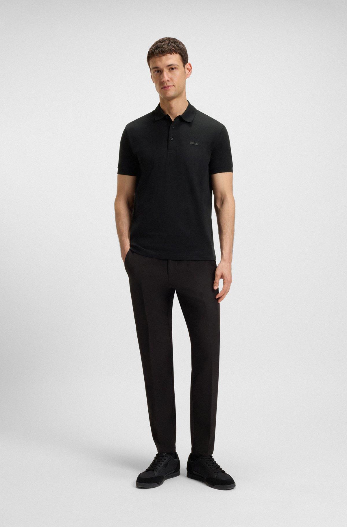 BOSS - Cotton polo shirt with jacquard body-mapping - Black Product Image