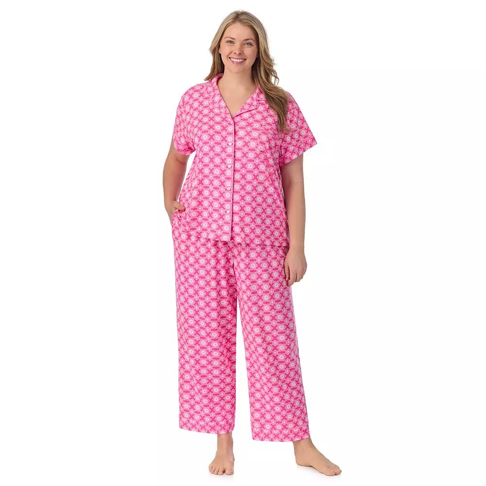 Plus Size Draper James 2-Piece Printed Cozy Short Sleeve Notch Collar Pajama Top & Pajama Pants Set, Women's, Size: 3XL, Aurora Pink Geo Product Image