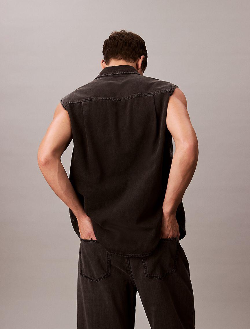 Denim Sleeveless Button-Down Shirt  Product Image