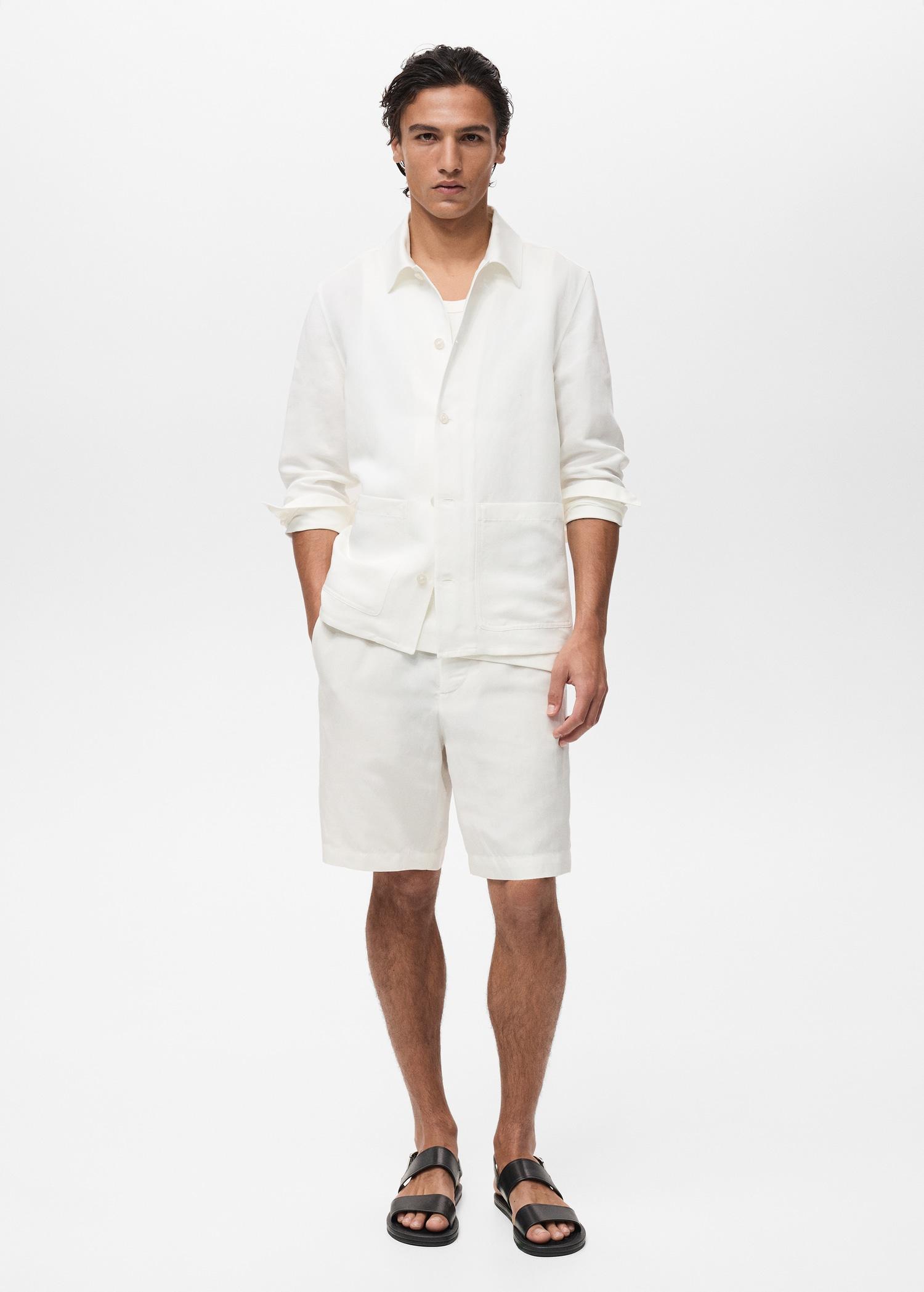 Linen-blend overshirt with pockets - Men | MANGO USA Product Image