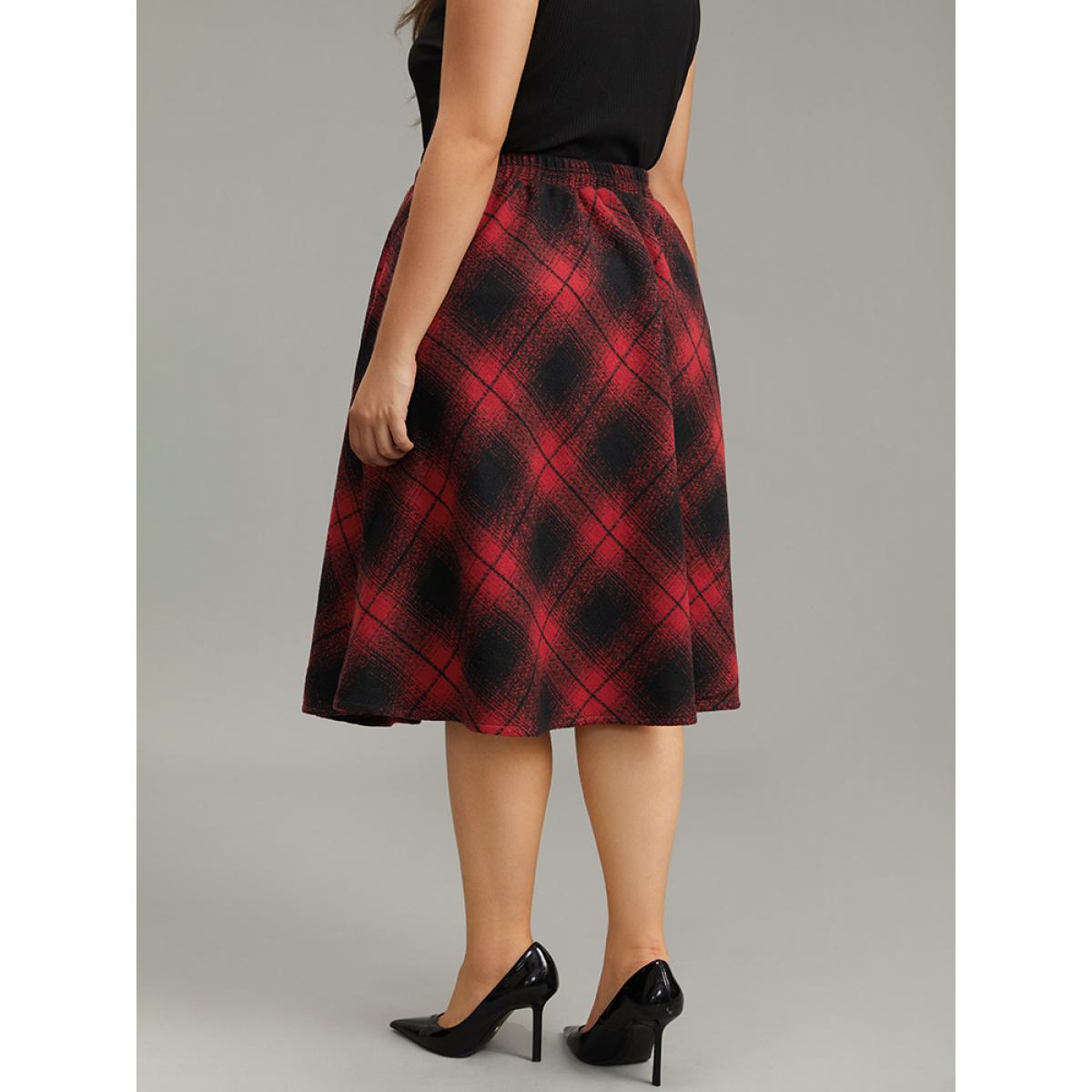 Plus Size Plaid Pocket Elastic Waist Skirt Women Red Casual A-line No stretch Pocket Everyday Skirts BloomChic 26/4X Product Image