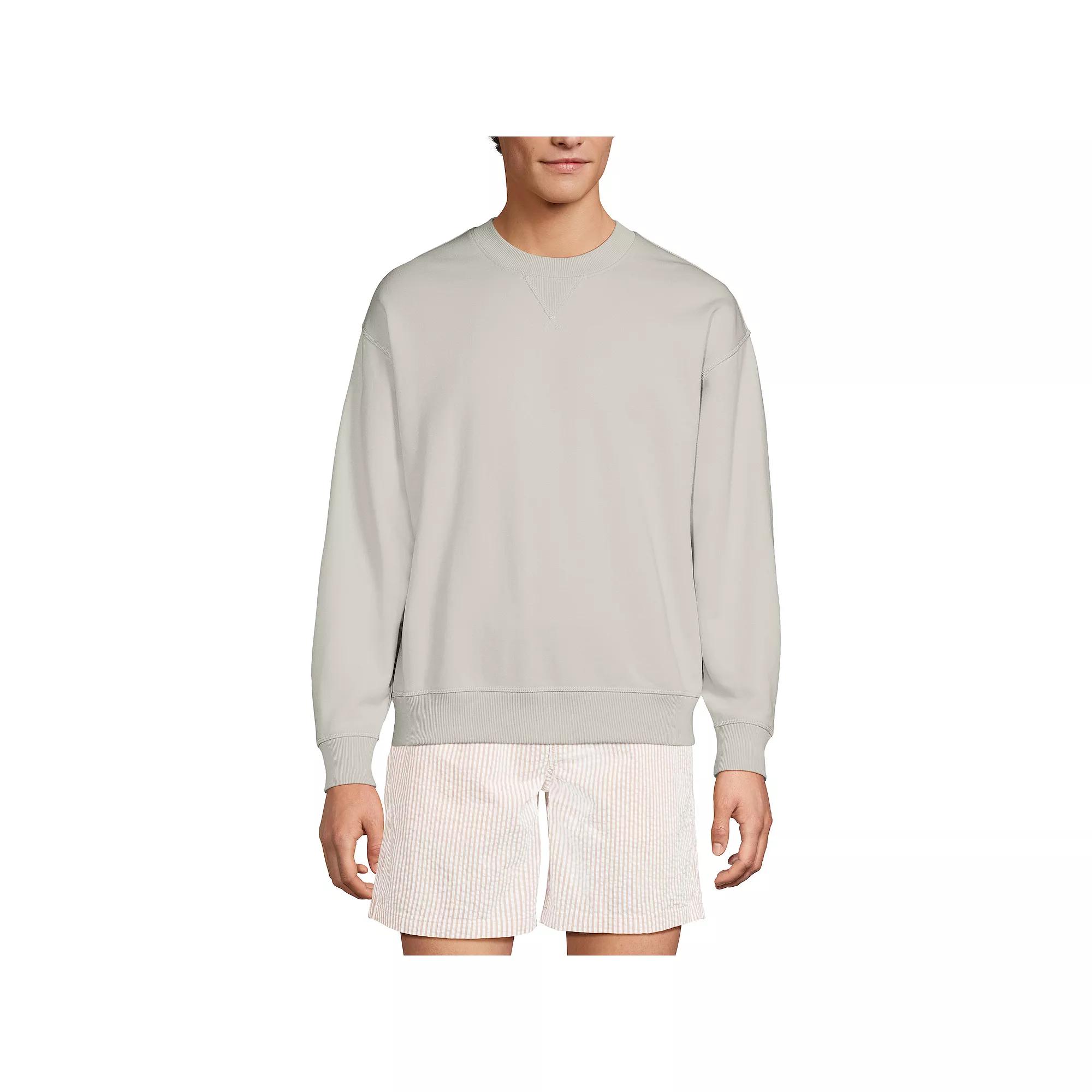 Men's Lands' End Long Sleeve Vintage Wash Crewneck Sweatshirt, Size: XXL, Light Grey Product Image