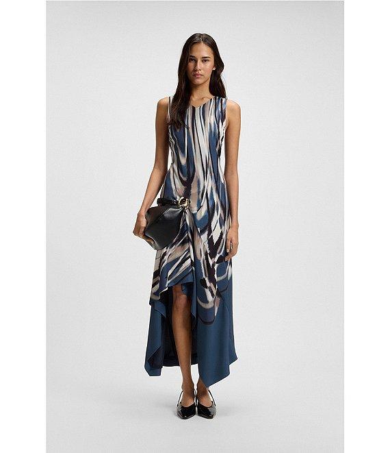 BOSS By Hugo Boss Donaria Printed Twill V-Neck Sleeveless High-Low Maxi Dress Product Image