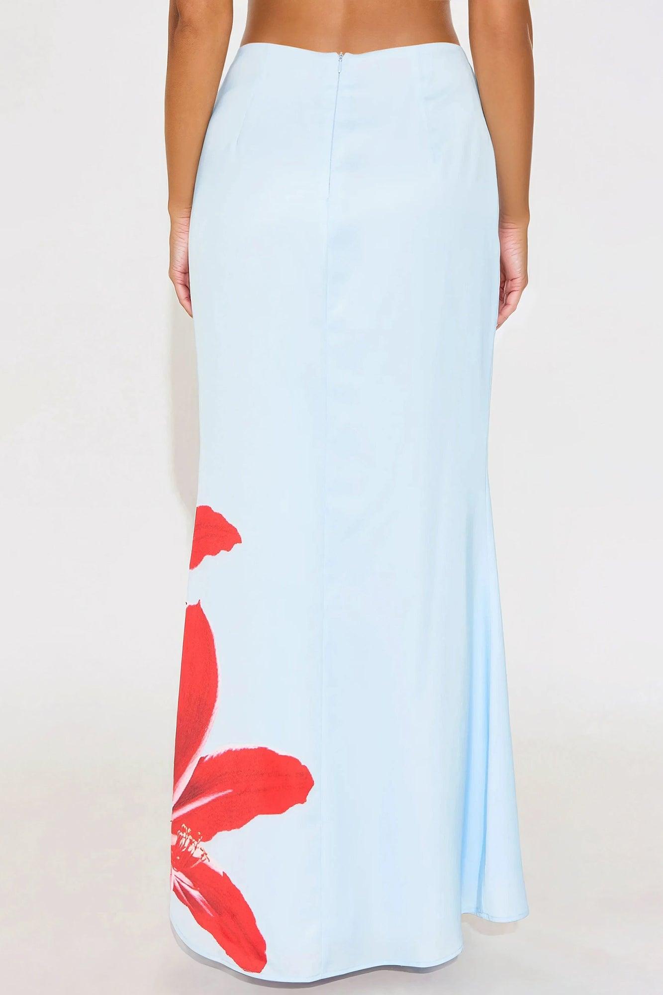 Talia Satin Floral Maxi Skirt - Blue/combo Product Image
