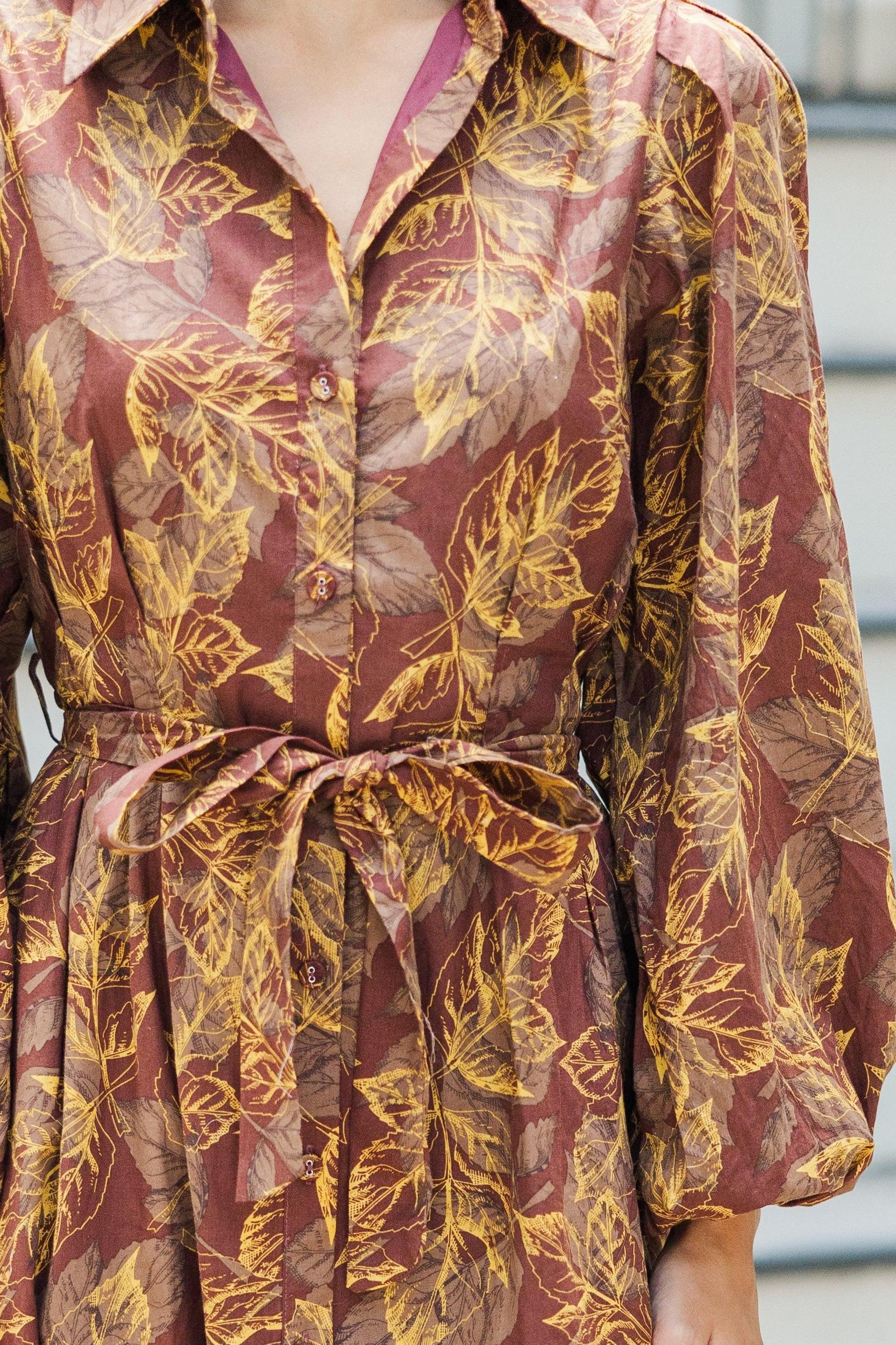 Somewhere Out There Brown Leaf Print Midi Dress Female Product Image