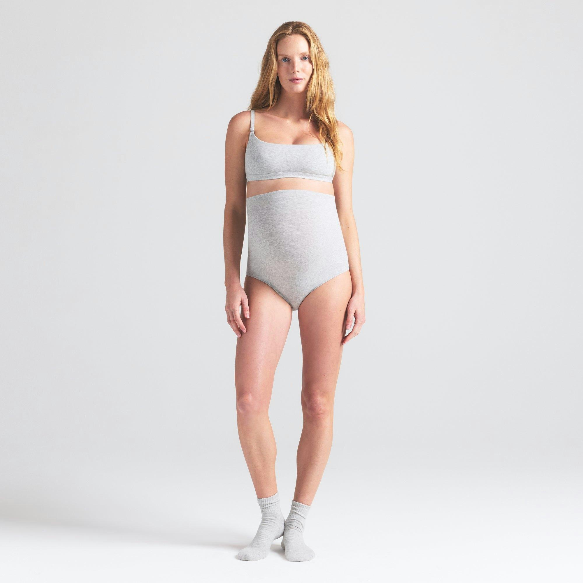 COTTON JERSEY MATERNITY HIGH-WAISTED BRIEF | LIGHT HEATHER GREY Product Image