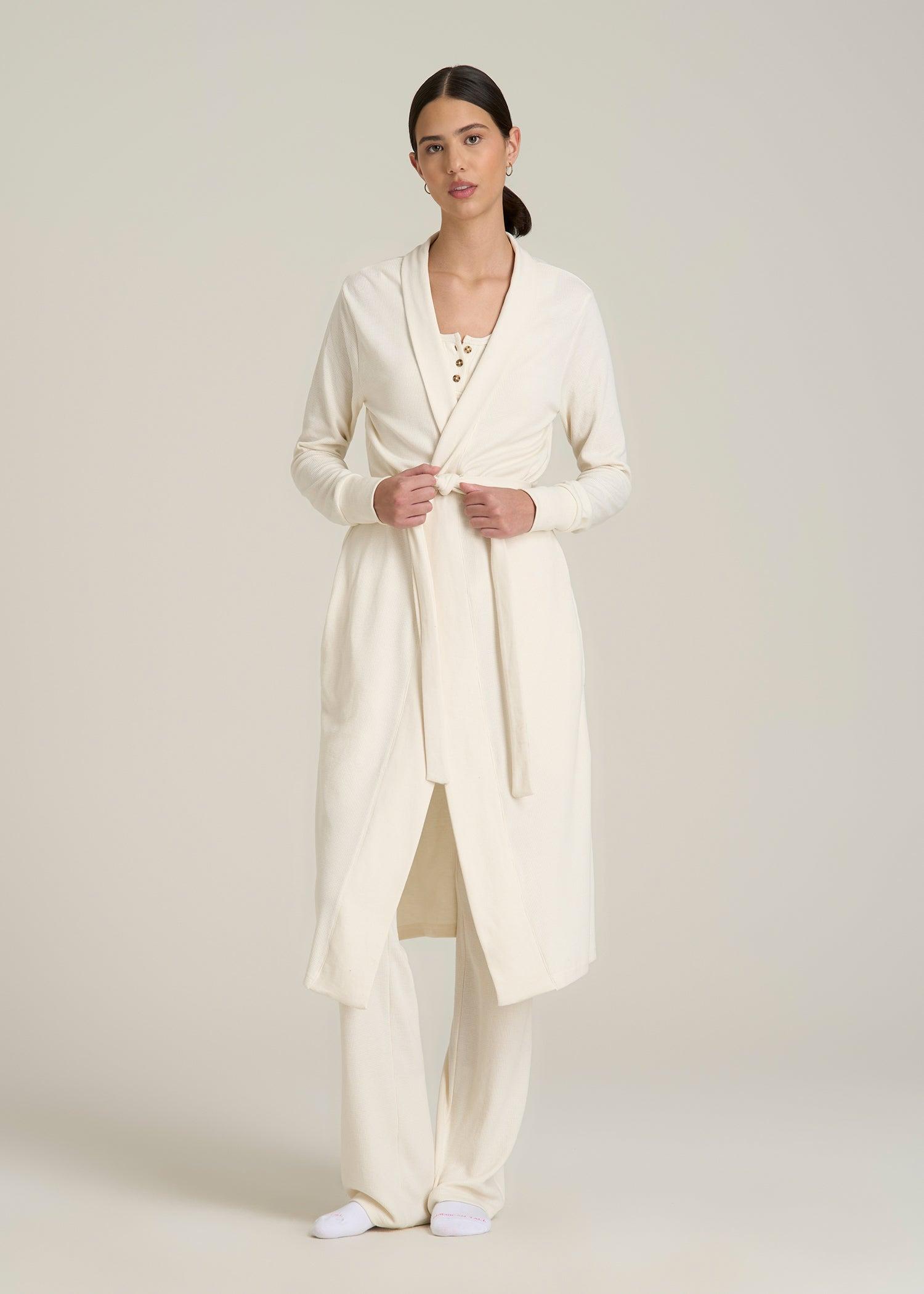 Waffle Lounge Robe for Tall Women in White Alyssum Female Product Image