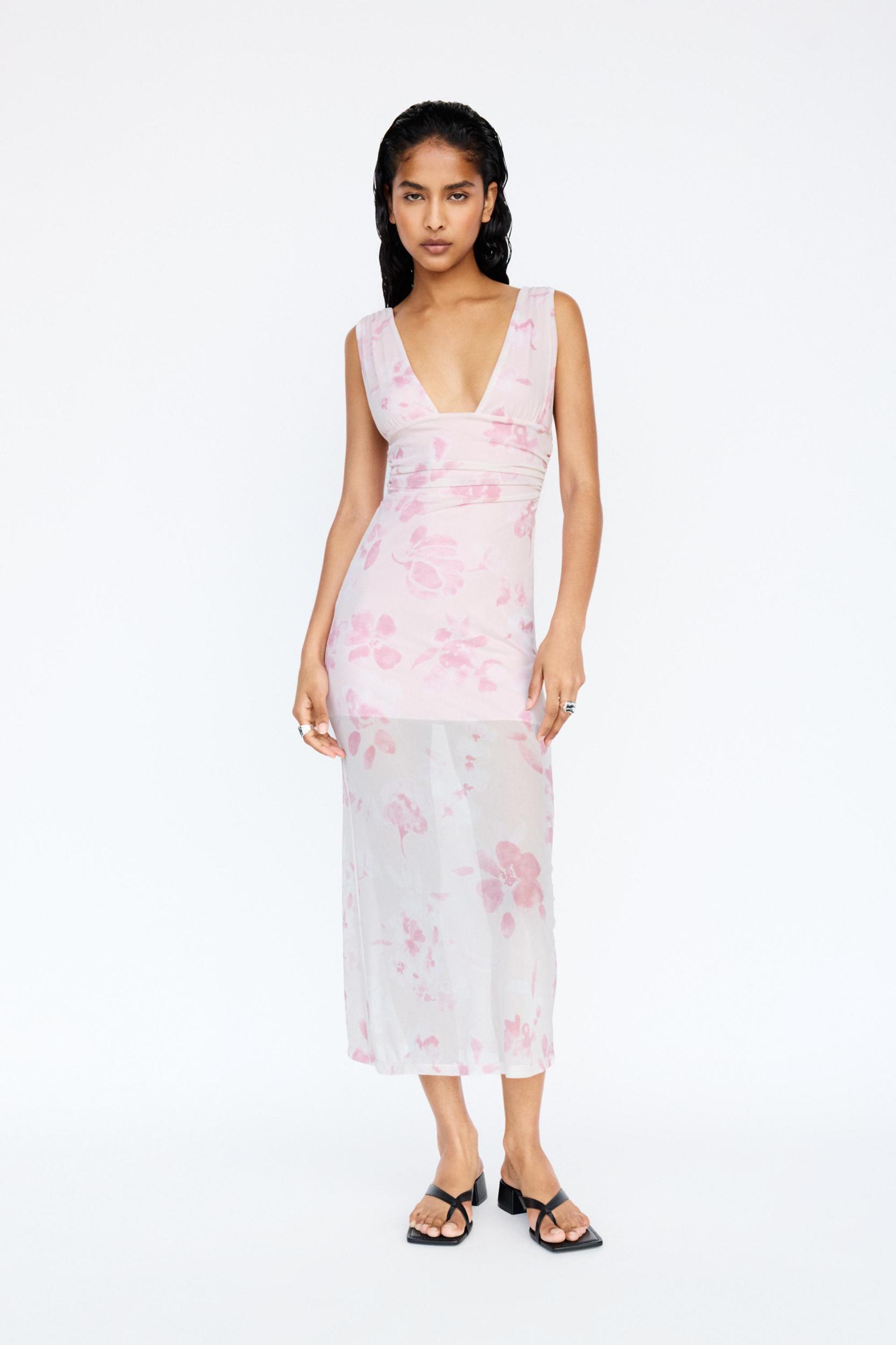 Pink floral midi dress Product Image