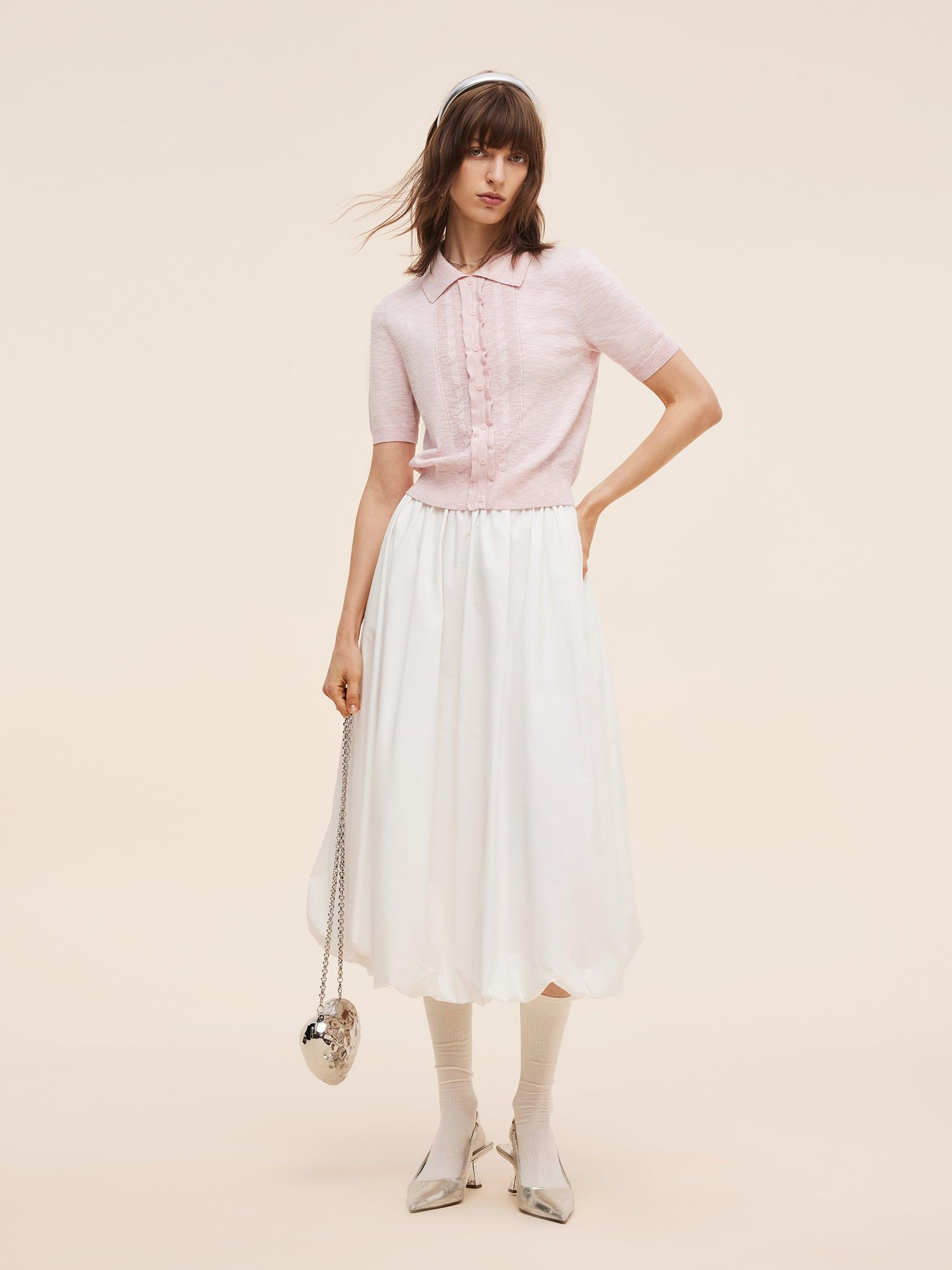 Stretchy Lapel Women Pullover Knit Top Product Image