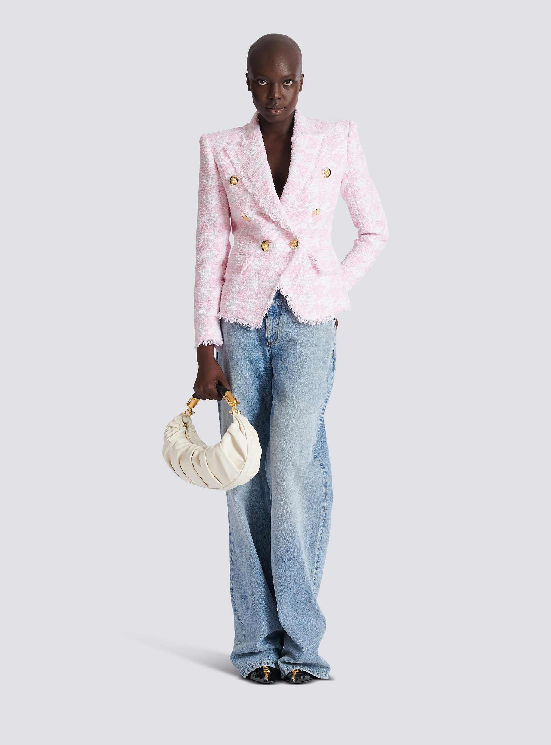 6-button houndstooth tweed fitted jacket Product Image