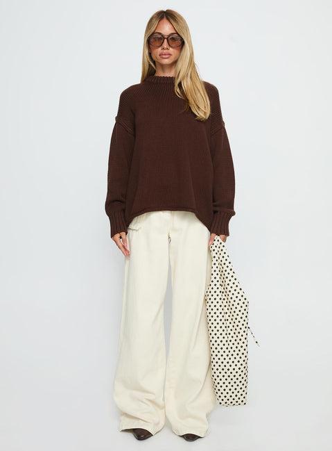Wilda Crew Neck Knit Sweater Brown Product Image