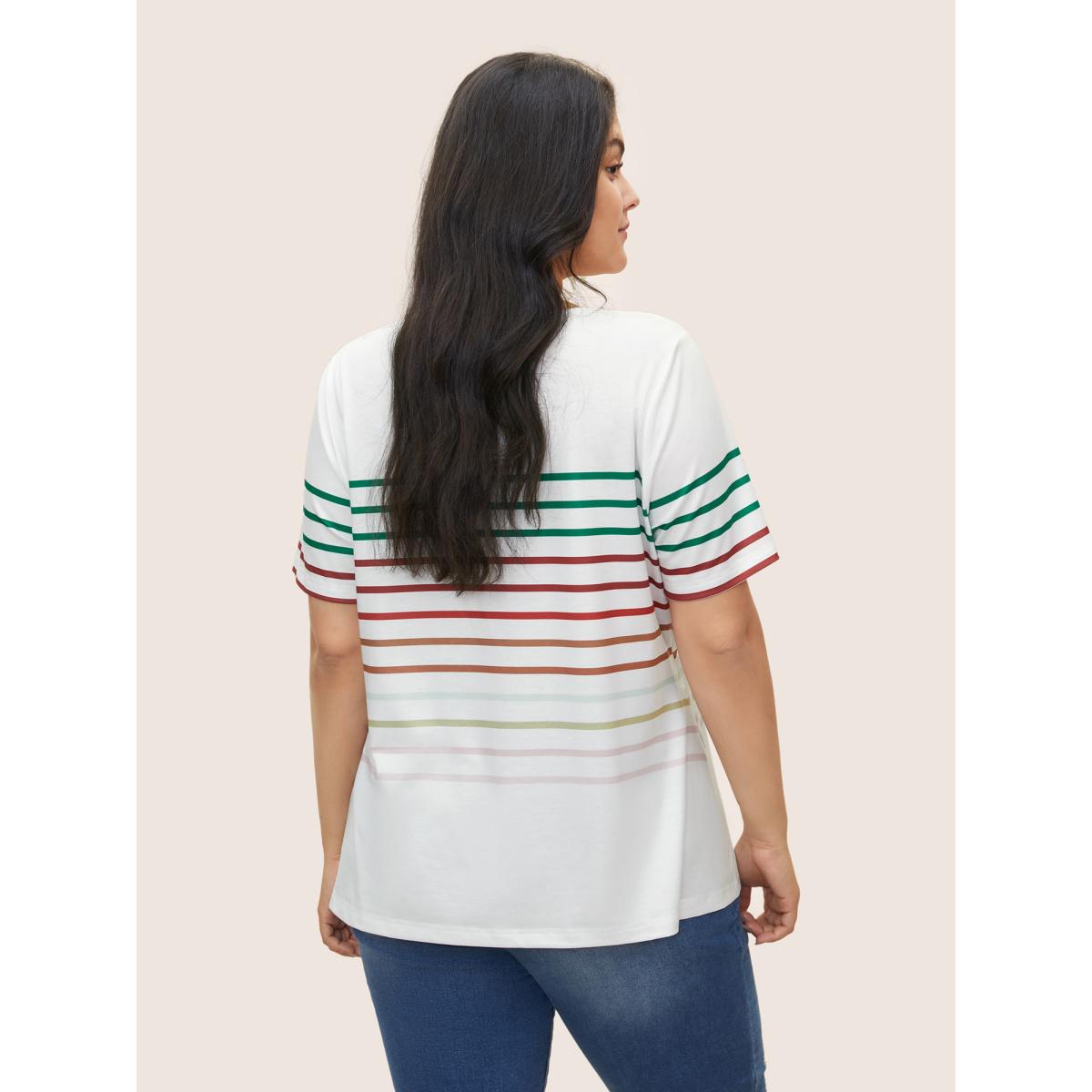 Plus Size Contrast Striped V Neck T-shirt White Women Casual Contrast Striped V-neck Everyday T-shirts BloomChic 18-20/2X Product Image