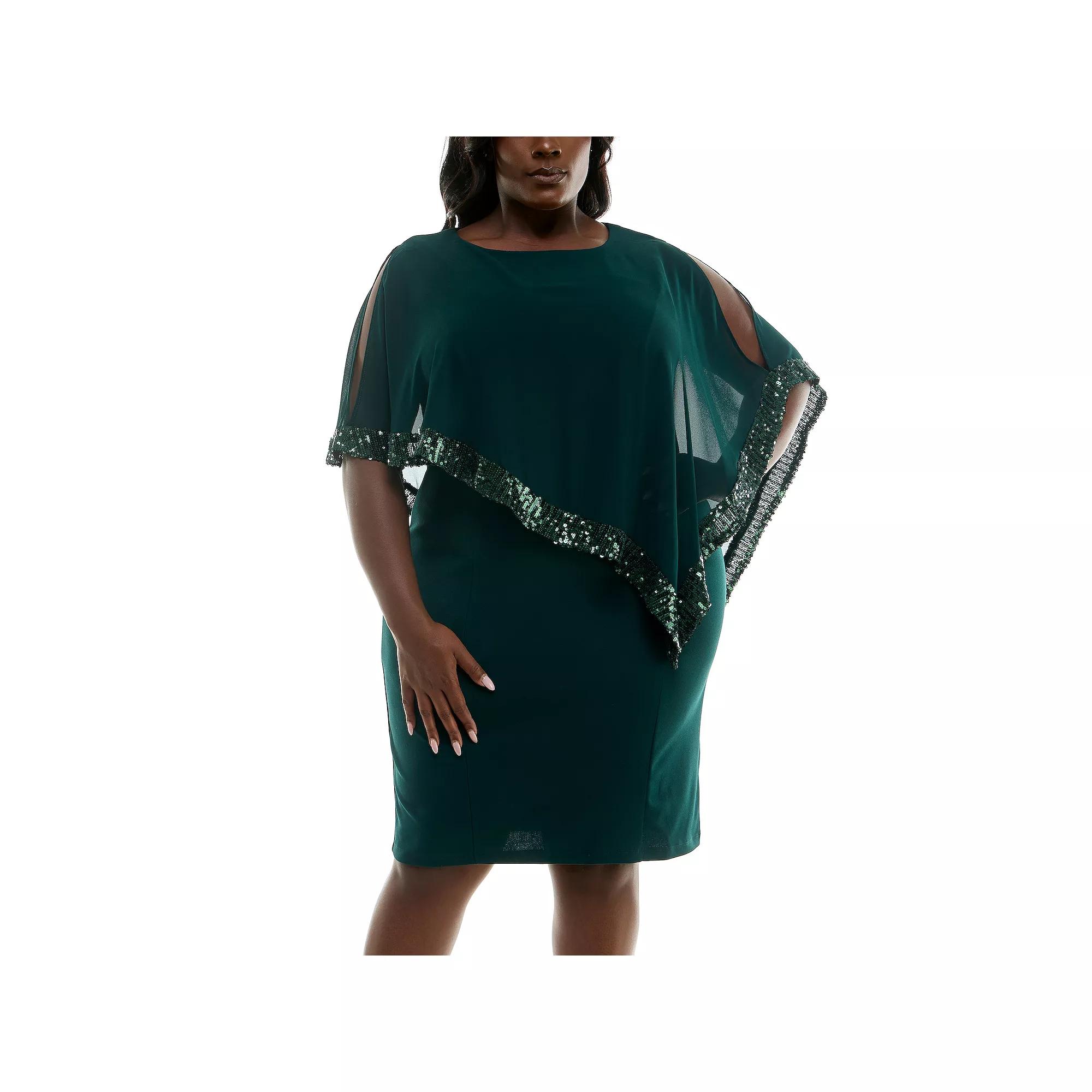 Plus Size Nina Leonard Popover Chiffon Shift Dress, Women's, Size: 1XL, Black Product Image